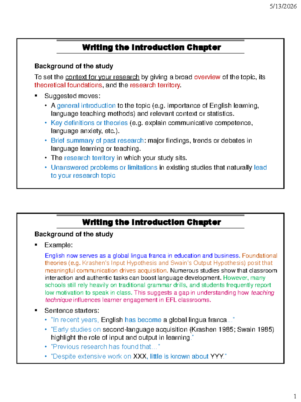 Writing the Introduction Chapter - CDCJLSA - Studocu