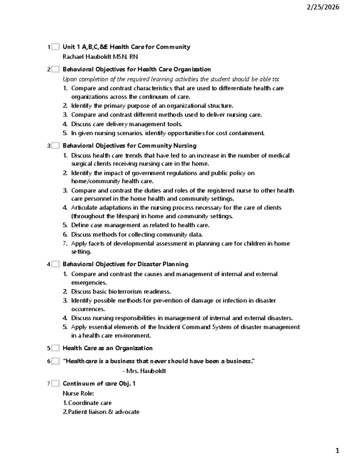 Unit 1: Health Care for Community - Lecture Notes - Studocu