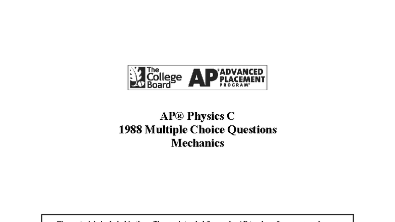 Physics C 1988 Mechanics MCQ Practice Questions - Studocu