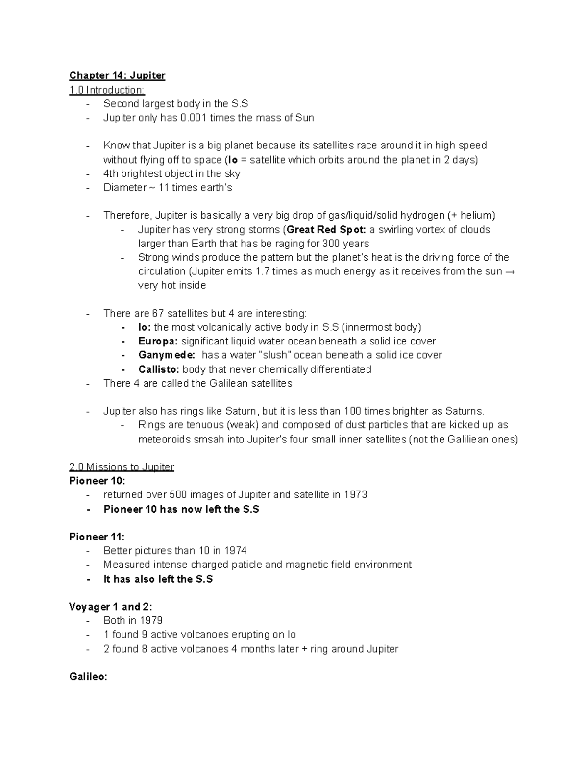Earthsci 1086: Chapter 14 & 15 - Notes on Jupiter and Saturn - Studocu