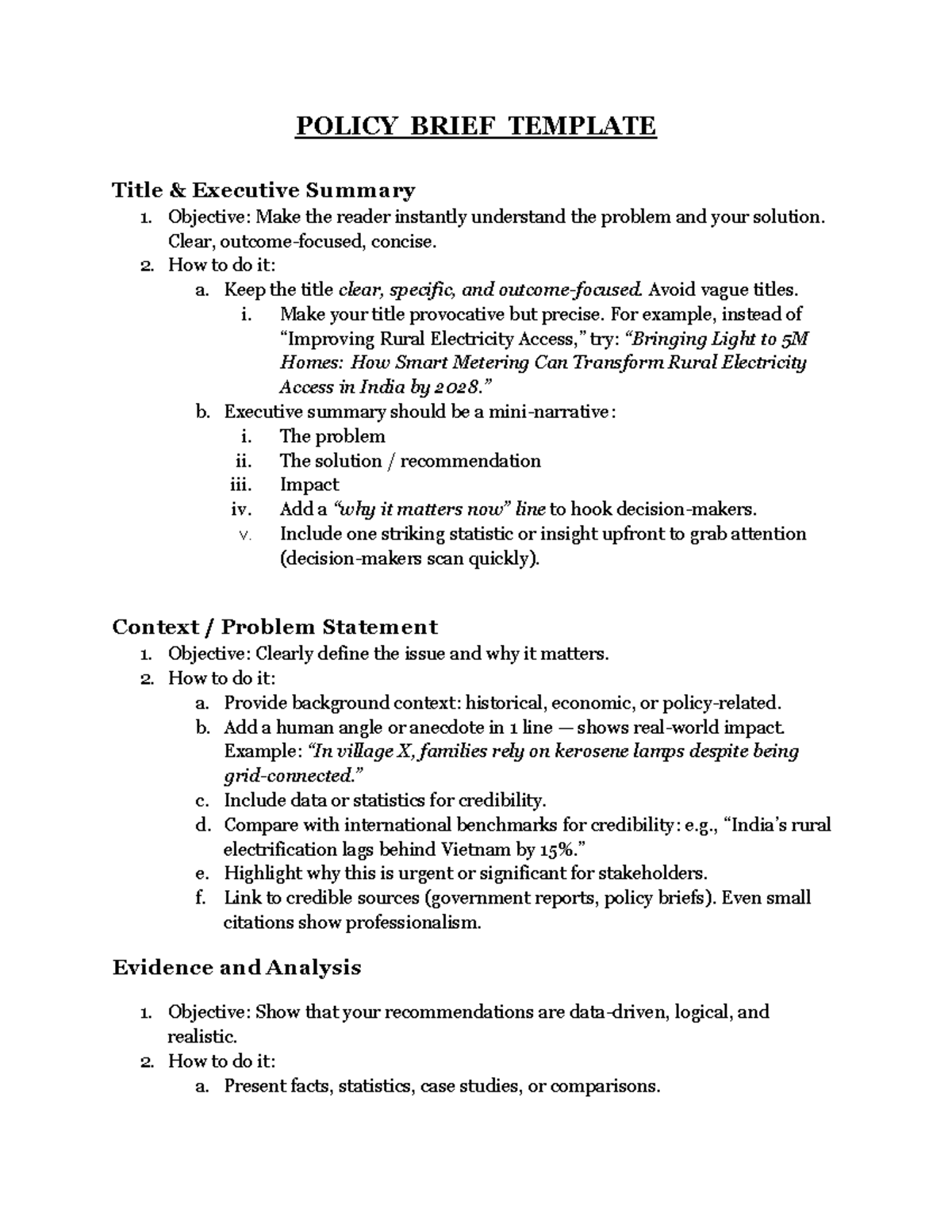 POLICY BRIEF TEMPLATE: Crafting Effective Executive Summaries - Studocu