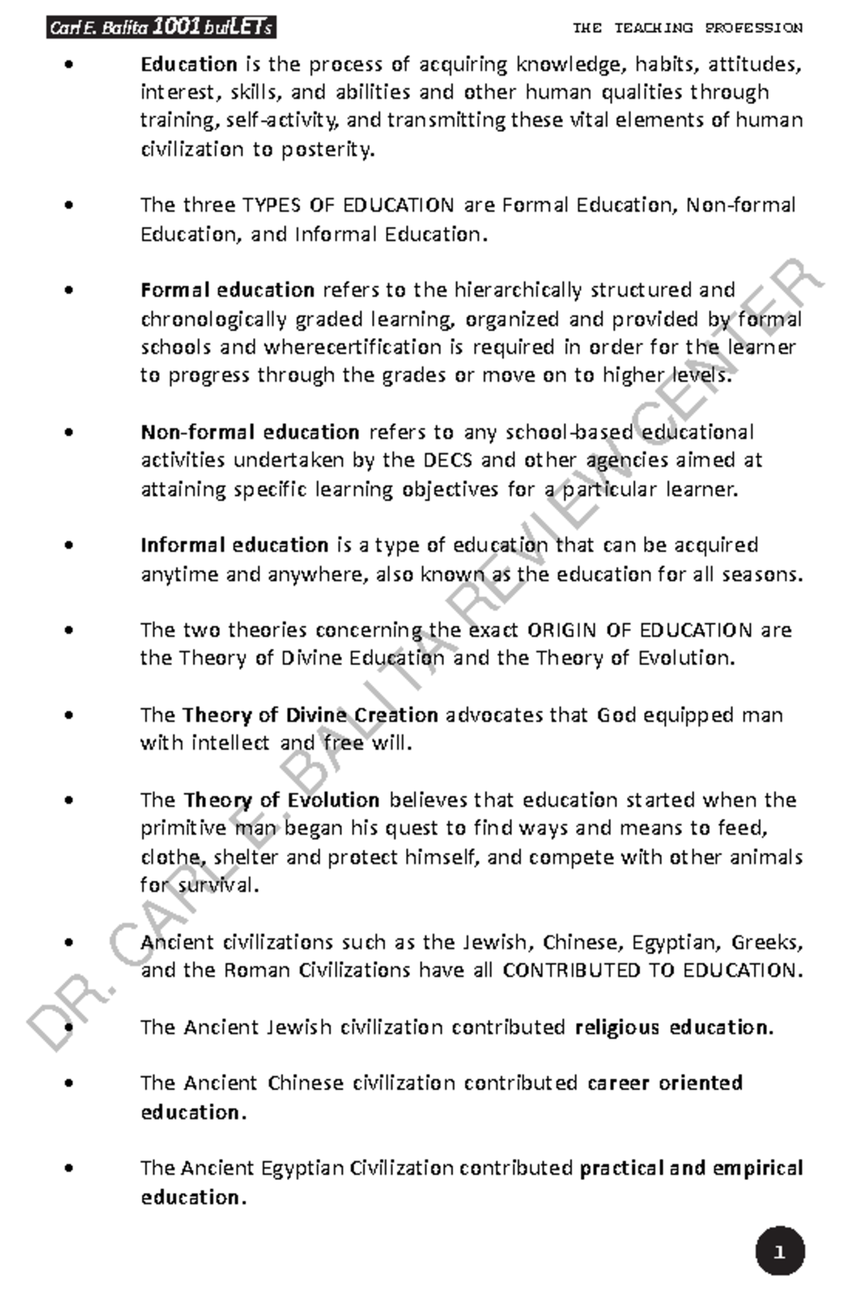 PROF ED 1001 Bullets - Overview of The Teaching Profession - Studocu
