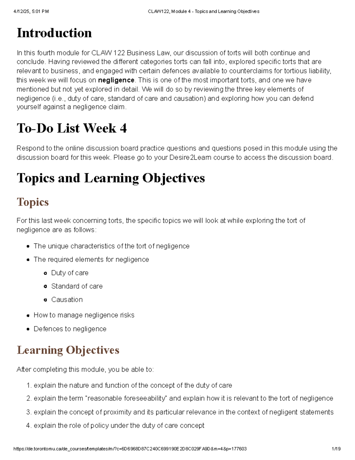 C LAW122, Module 4 - Topics and Learning Objectives - Introduction In ...
