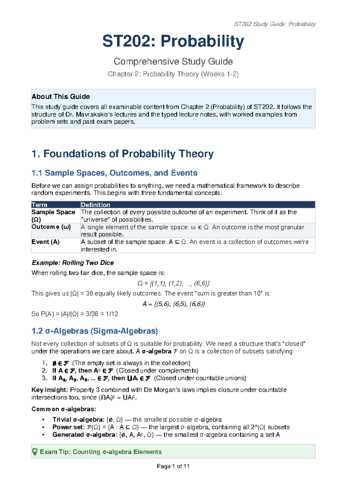 ST202: Probability Study Guide - Chapter 2 Overview - Studocu