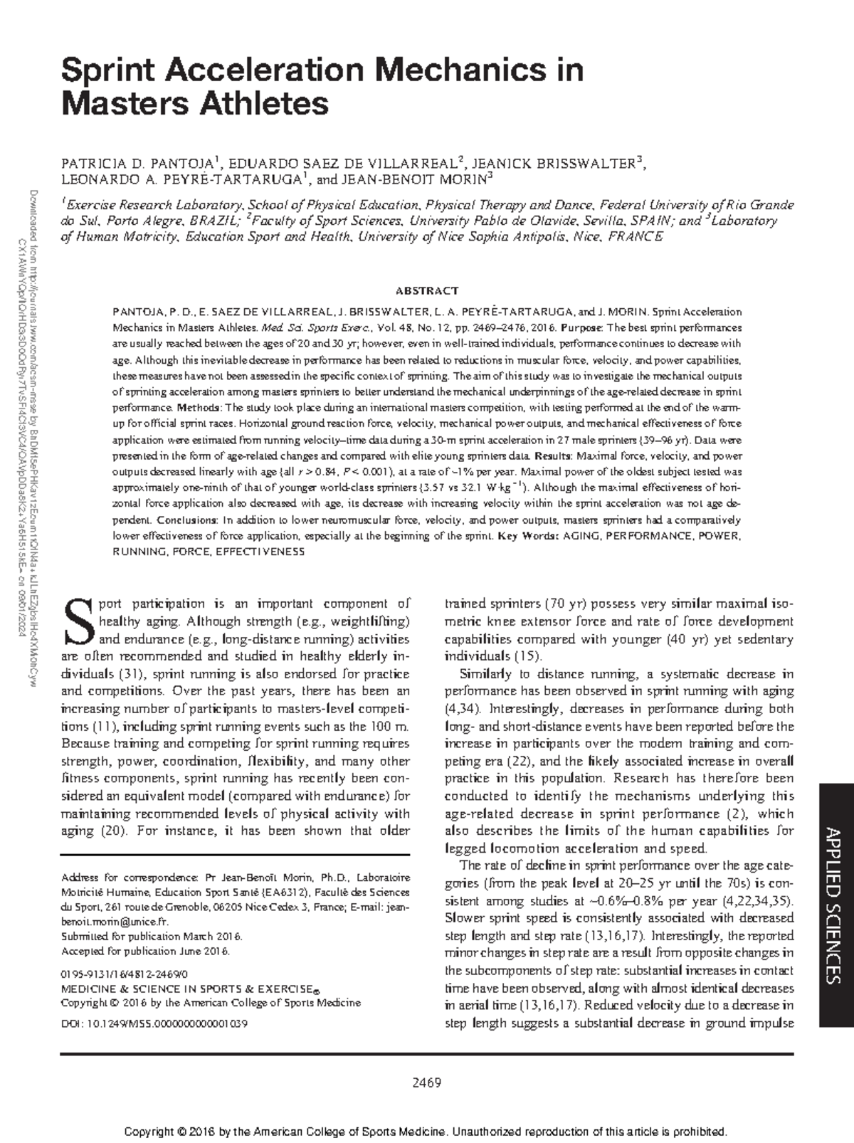 Mechanics of Sprint Acceleration in Masters Athletes: Insights ...