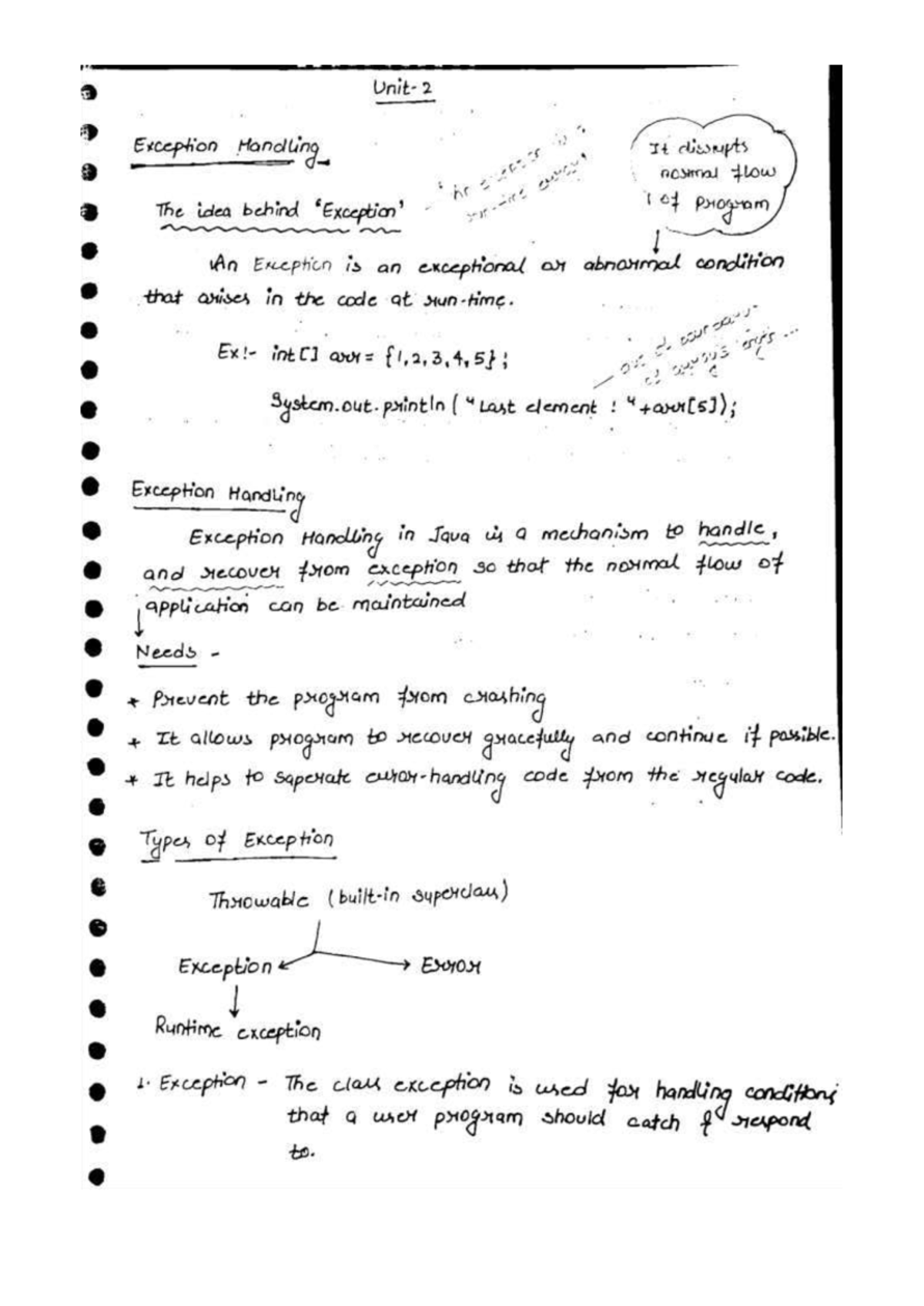 Unit 2 Java OOPs Notes: Checked vs Unchecked Exceptions ...