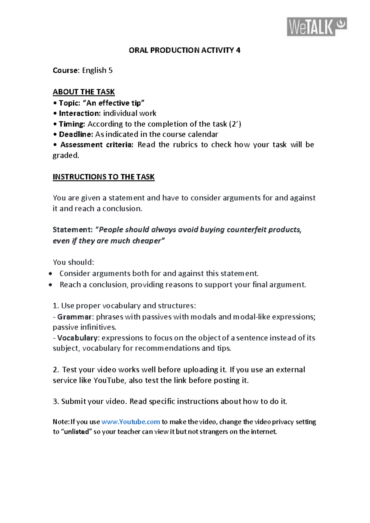 OA 4 English 5 - Effective Interaction Task Instructions - Studocu