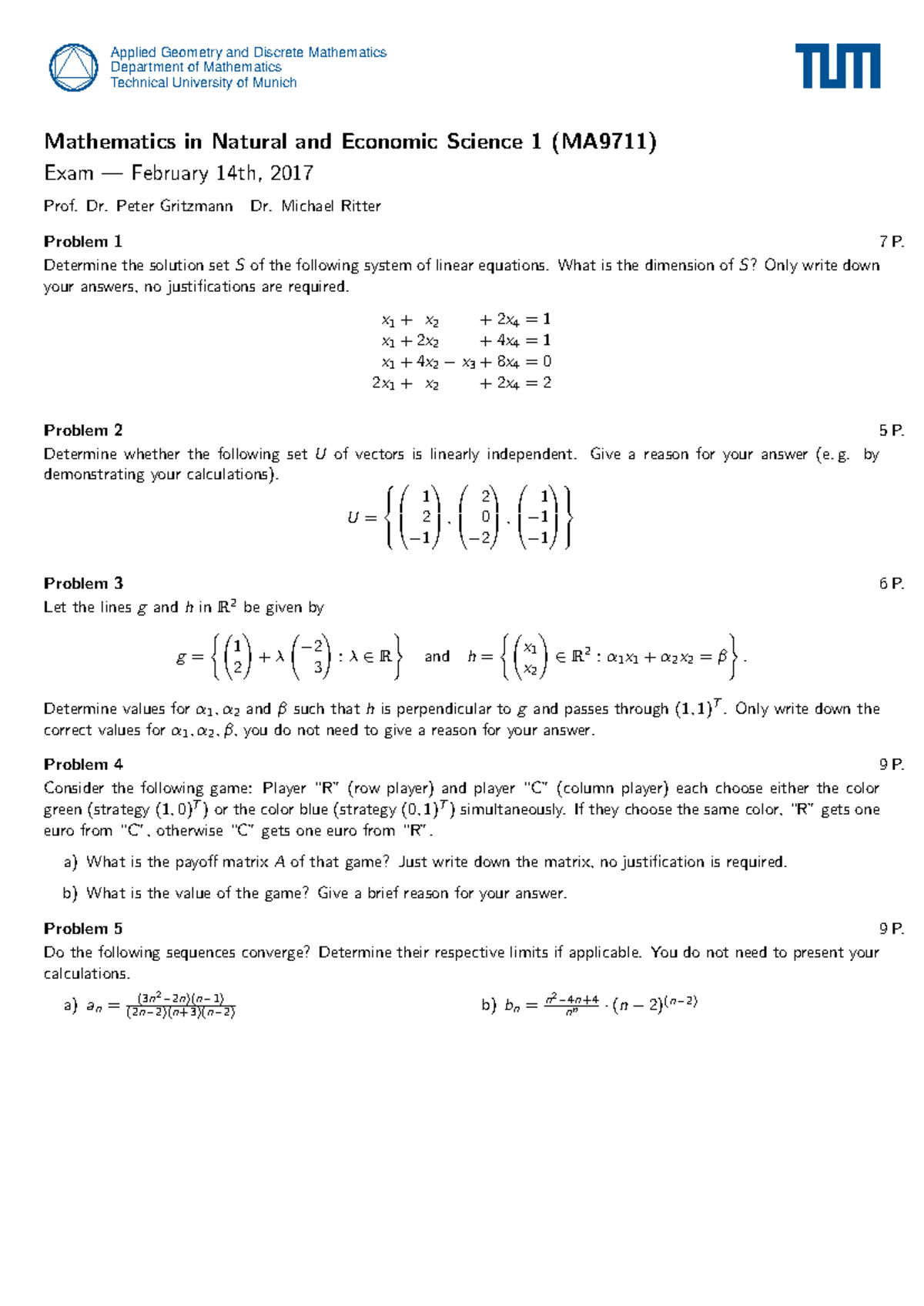 Mathematics in Natural and Economic Science 1 (MA9711) Exam Notes - Studocu