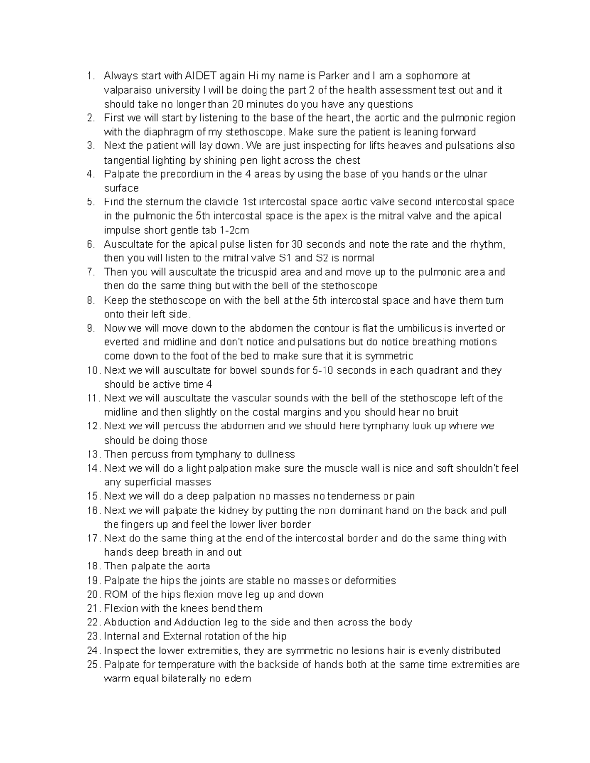 Health Assessment Test-Out Part 2 Instructions and Steps - Studocu