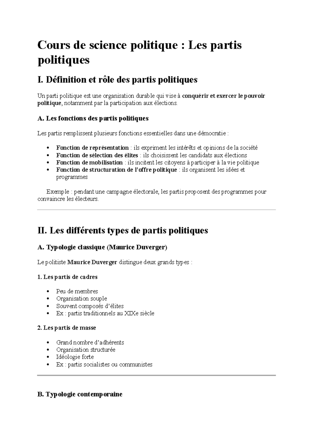 Cours de science politique : Les partis politiques et leur rôle - Studocu
