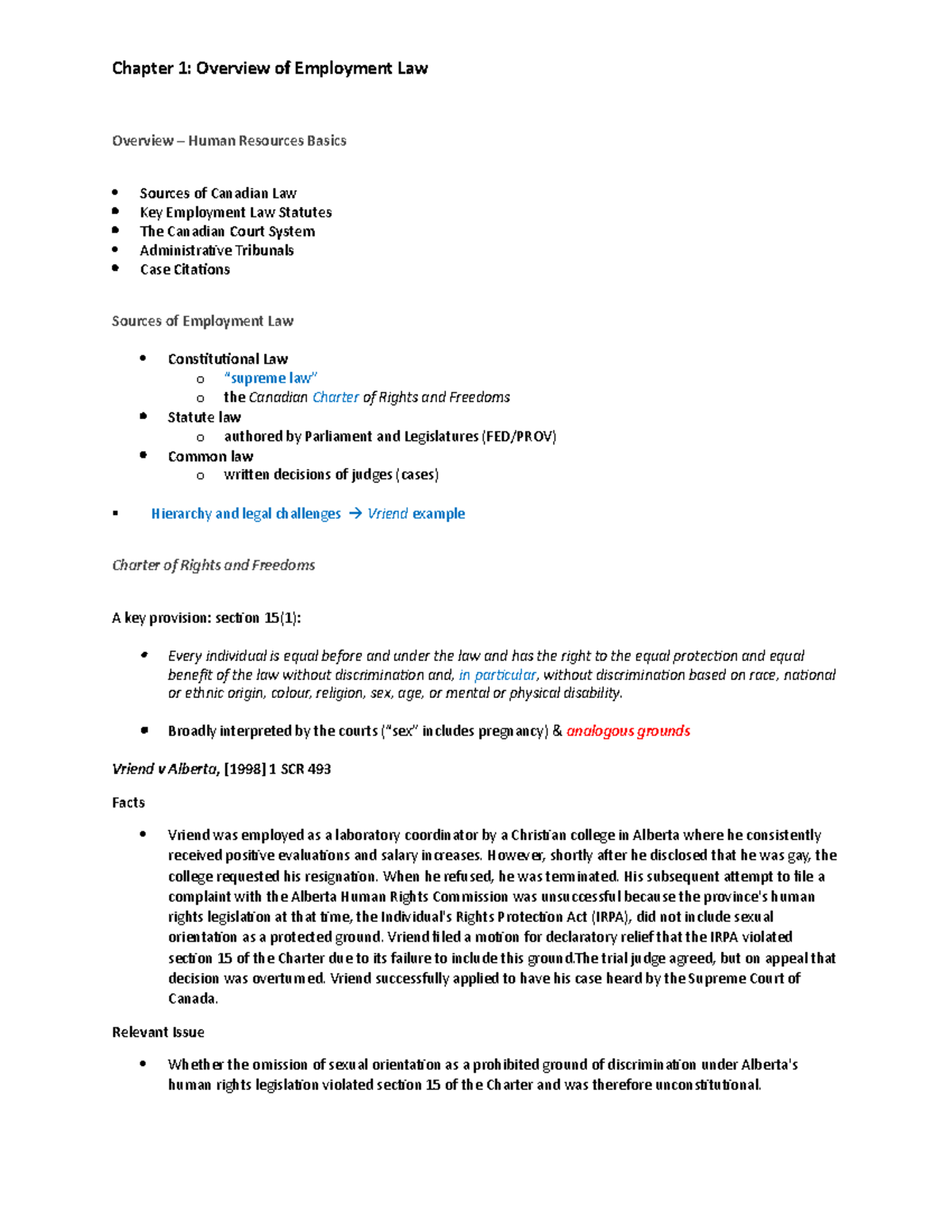 Ch 1: Intro to Employment Law - Key Concepts & Case Studies - Studocu