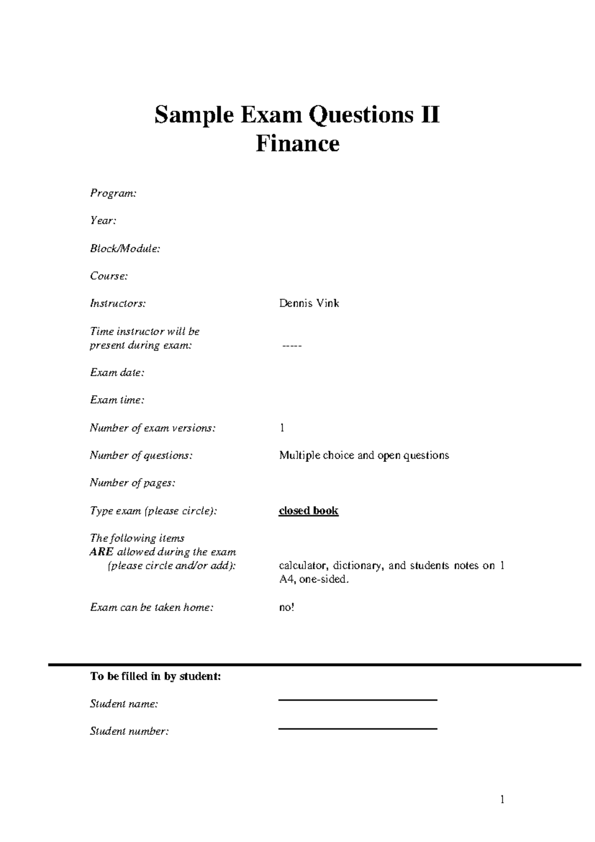 OEF-201 Final Exam Sample Questions and Solutions for Finance - Studeersnel