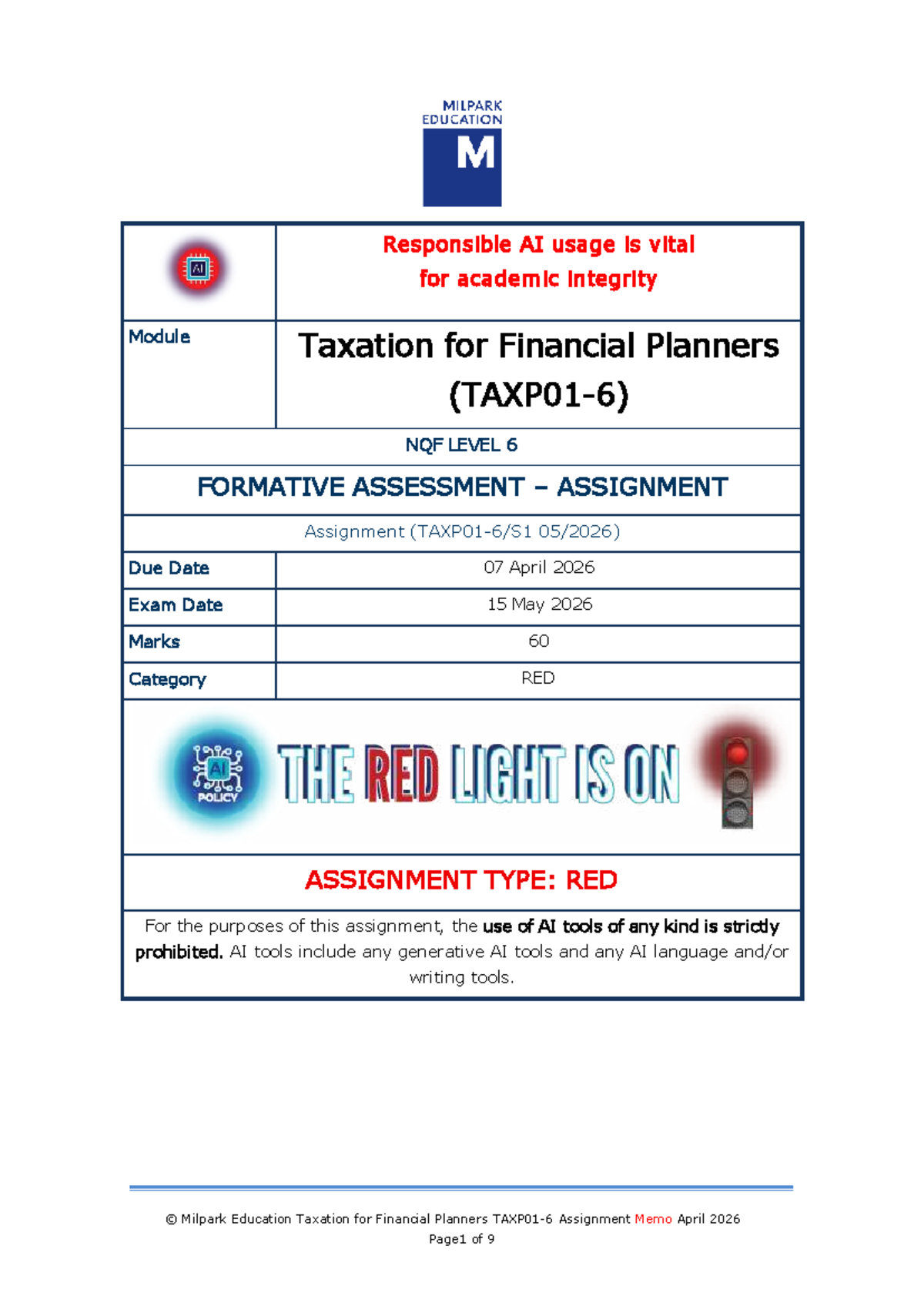 Taxation for Financial Planners Assignment NQF Level 6 - April 2026 ...