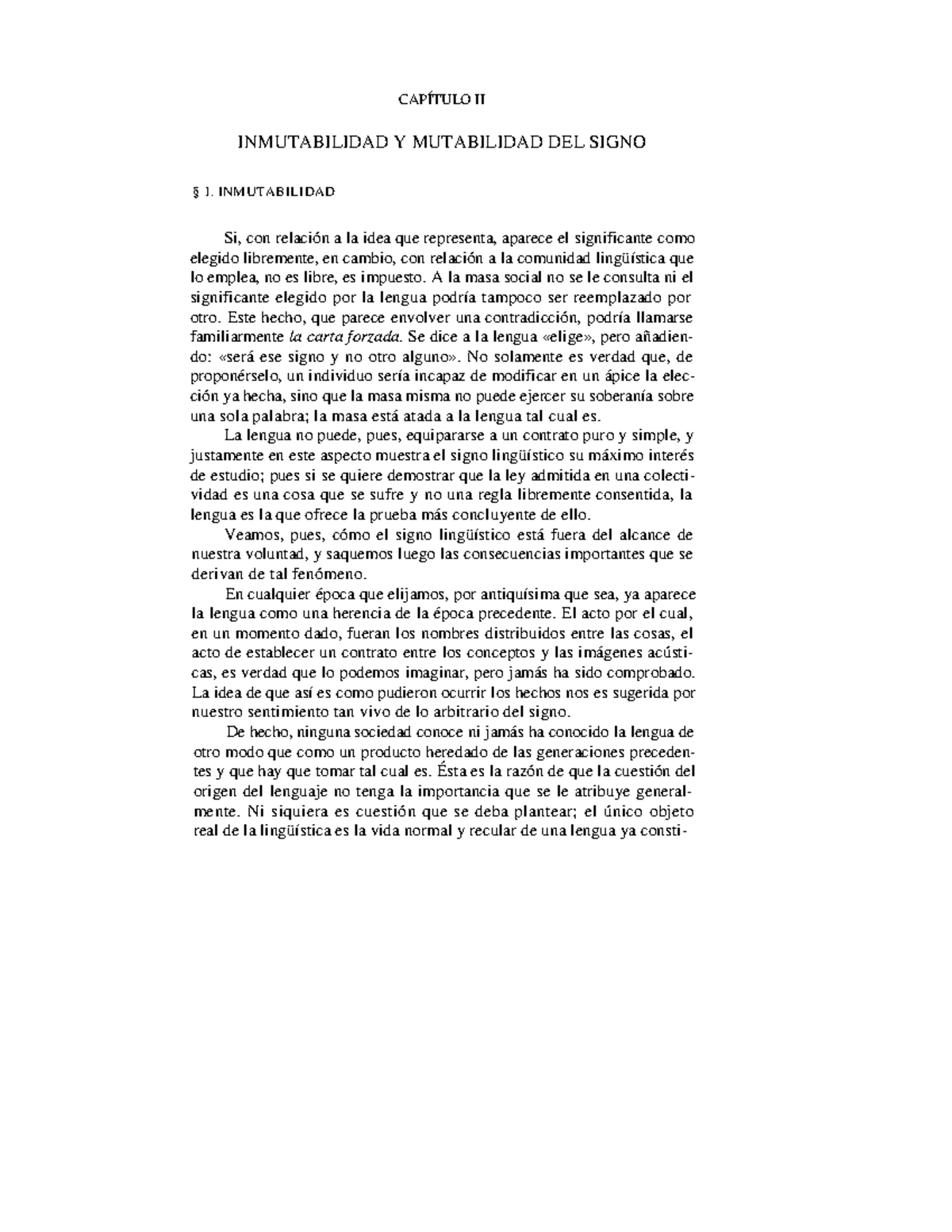 CAPÍTULO II: Inmutabilidad y Mutabilidad del Signo - Saussure P1 C2 ...