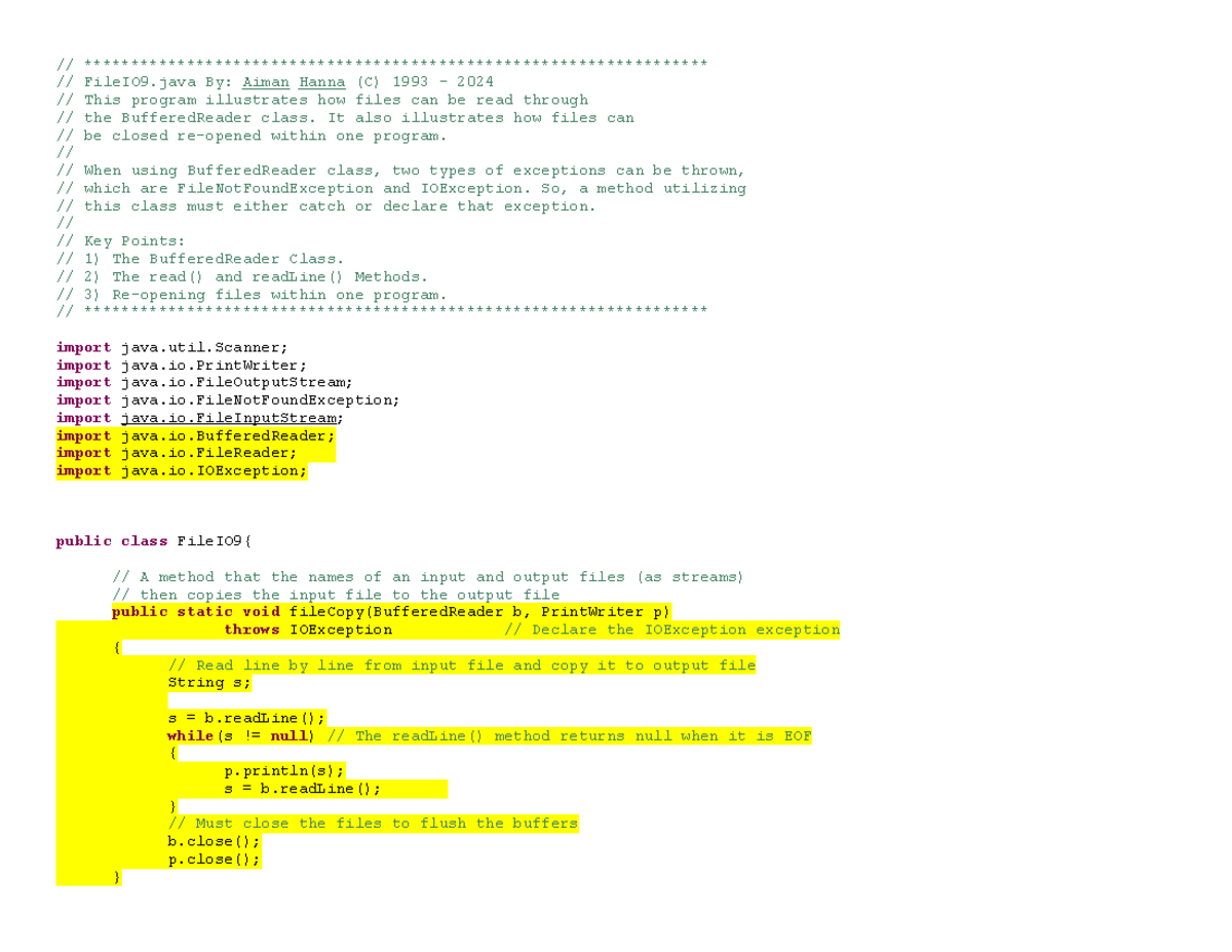File IO 9 - BufferedReader Class and File Handling Notes - Studocu