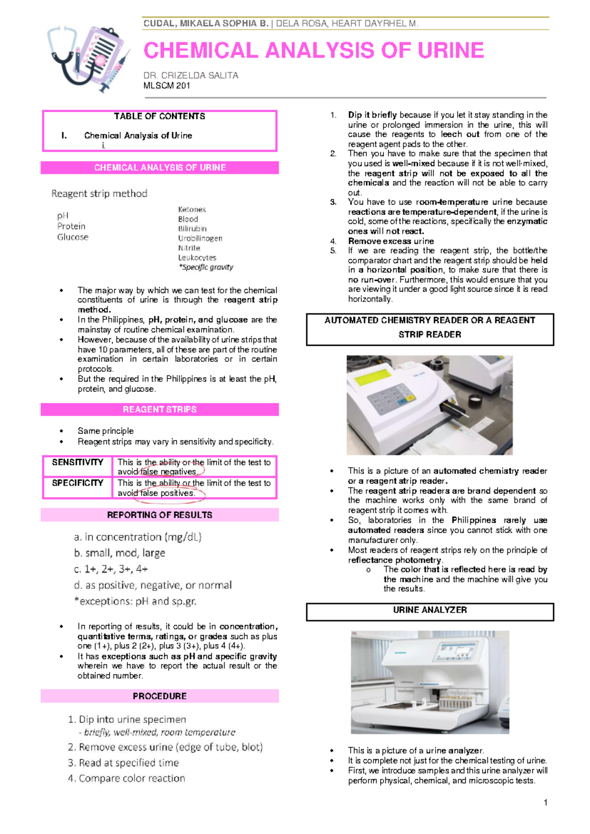 AUBF CHEM 201: Comprehensive Guide to Urine Chemical Analysis - Studocu