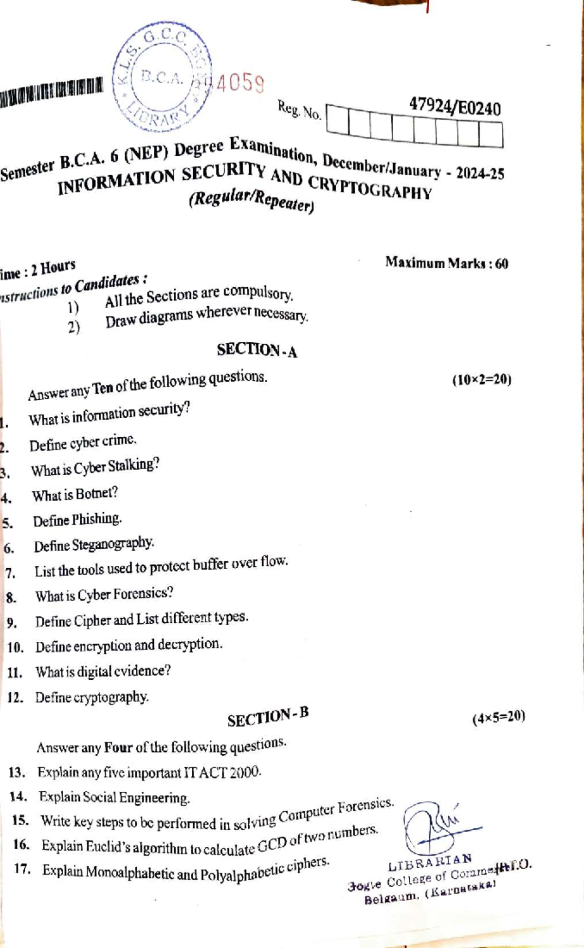 Information Security & Cryptography (B.C.A. A4059) Exam Notes - Studocu