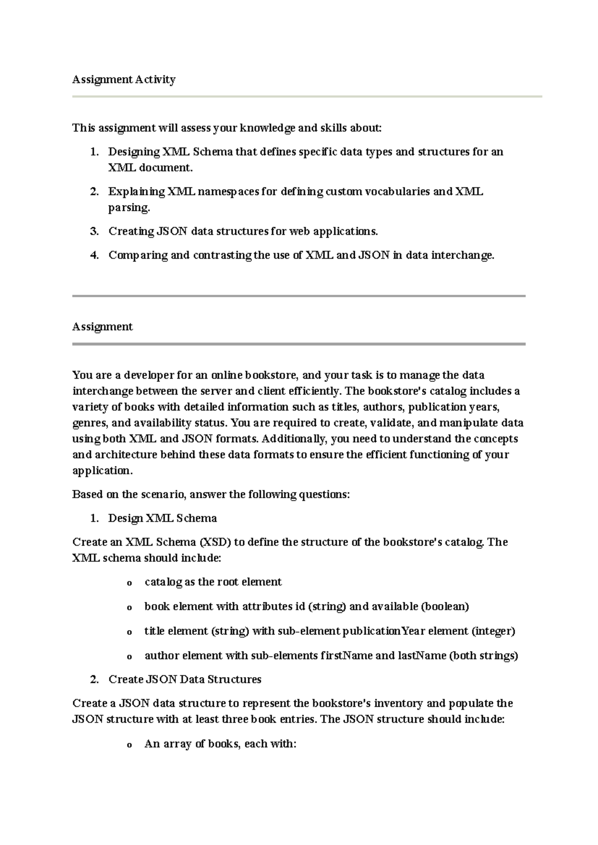 Week 7 Assignment Activity: XML & JSON Data Structures Design - Studocu