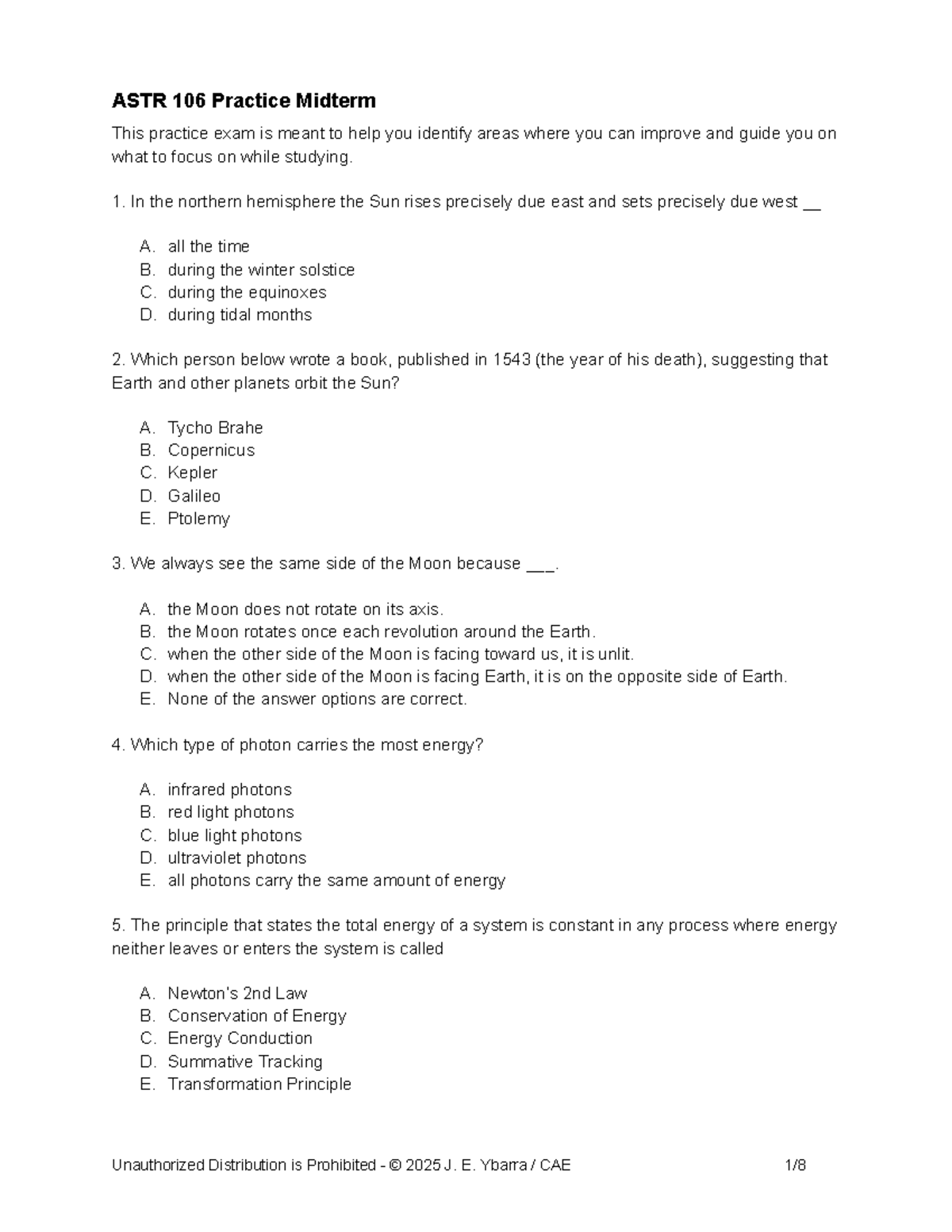 ASTR 106 Practice Midterm Exam Study Guide - Studocu