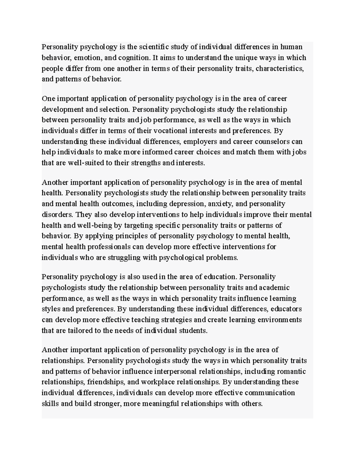 Personality Psychology: Understanding Individual Differences and ...