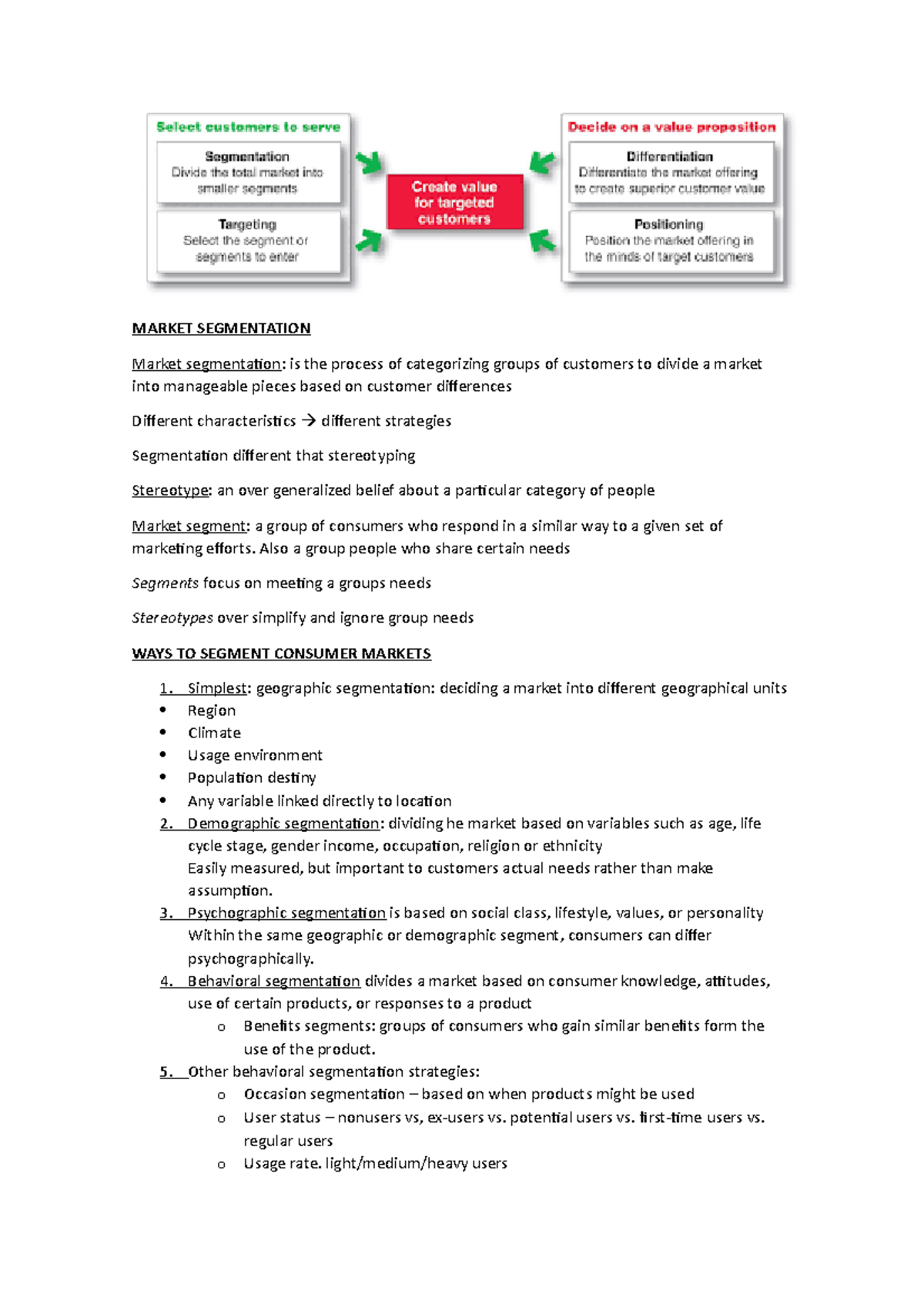 Chapter 6 - Market Segmentation Class Notes and Strategies - Studocu