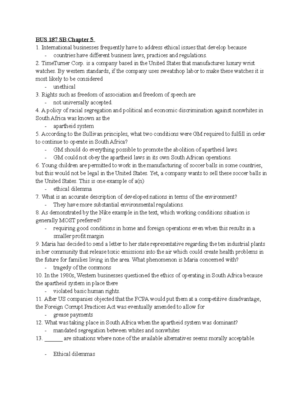 Midterm Exam: 50 MCQs on International Business Concepts (IB 101) - Studocu