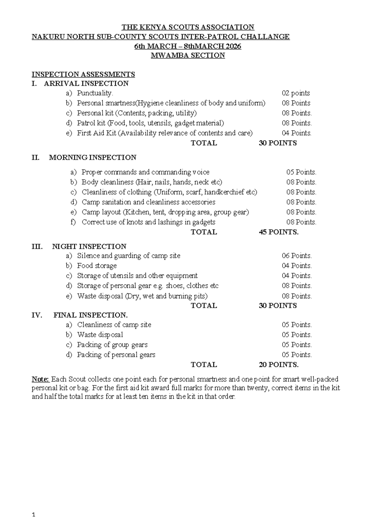 Mwamba Section Inspection Assessments & Quiz - Kenya Scouts 2026 - Studocu