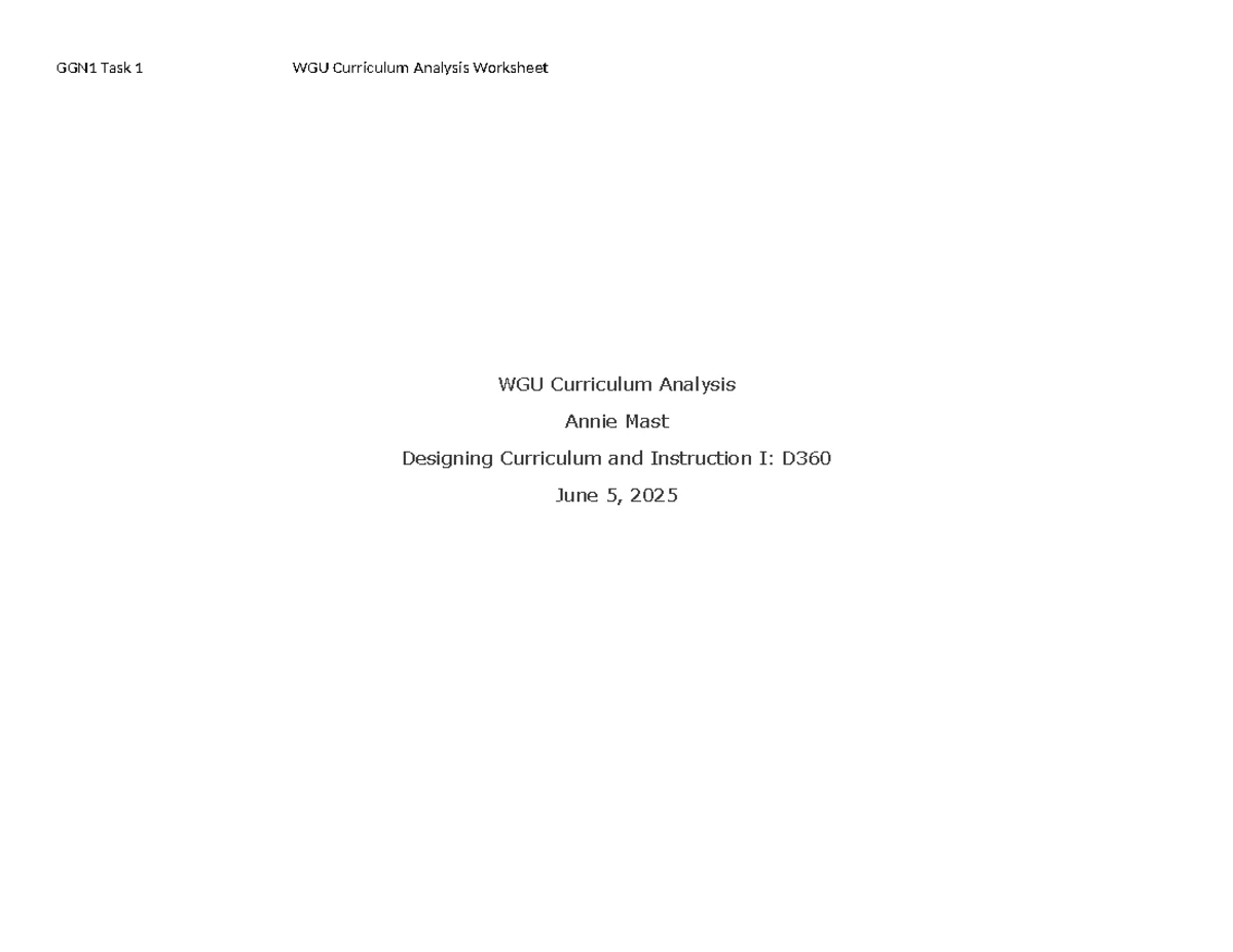 GGN1: Task 4 - Curriculum Mapping for 8th Grade Math - Studocu