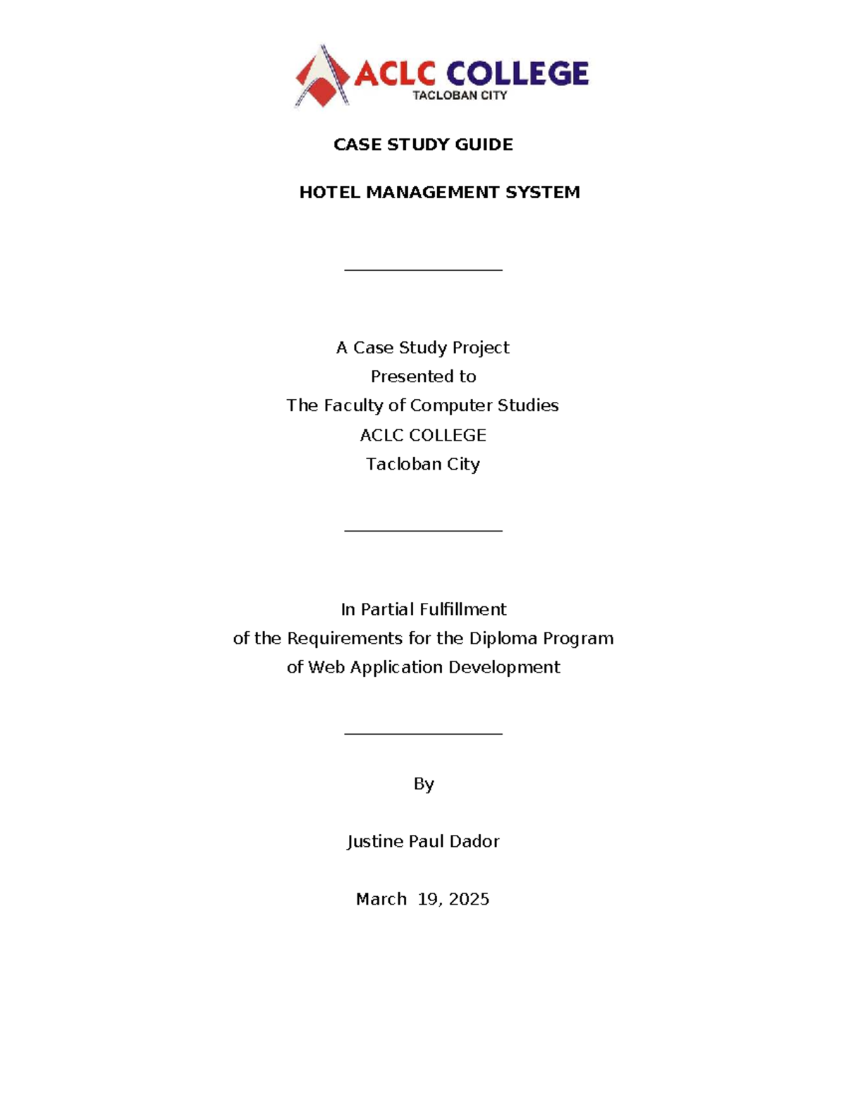 CASE STUDY: HOTEL MANAGEMENT SYSTEM (WAD 101) - A Comprehensive Guide ...
