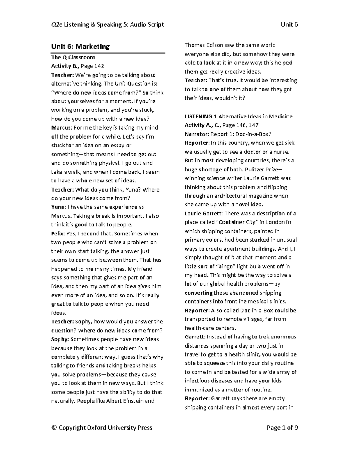 Q2e LS SB5 U06 Marketing Unit 6 Audio Script Analysis - Studocu