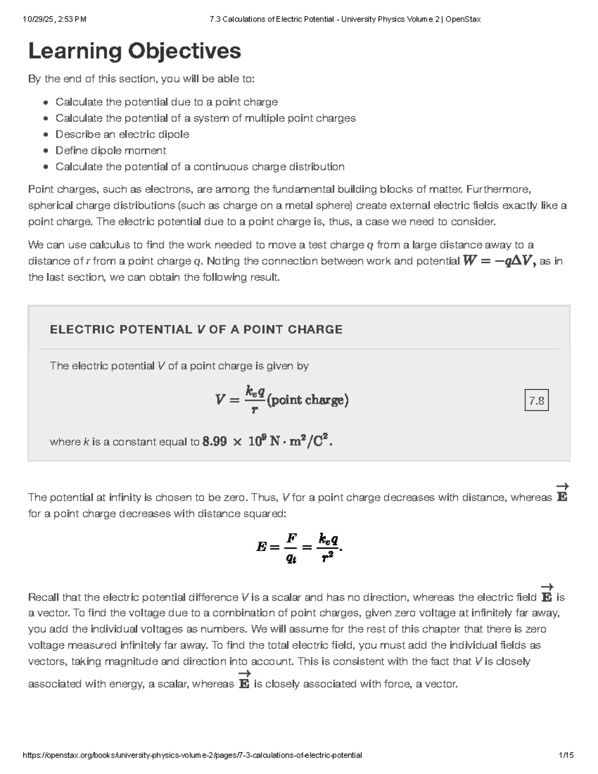 Calculations of Electric Potential - University Physics Volume 2 - Studocu