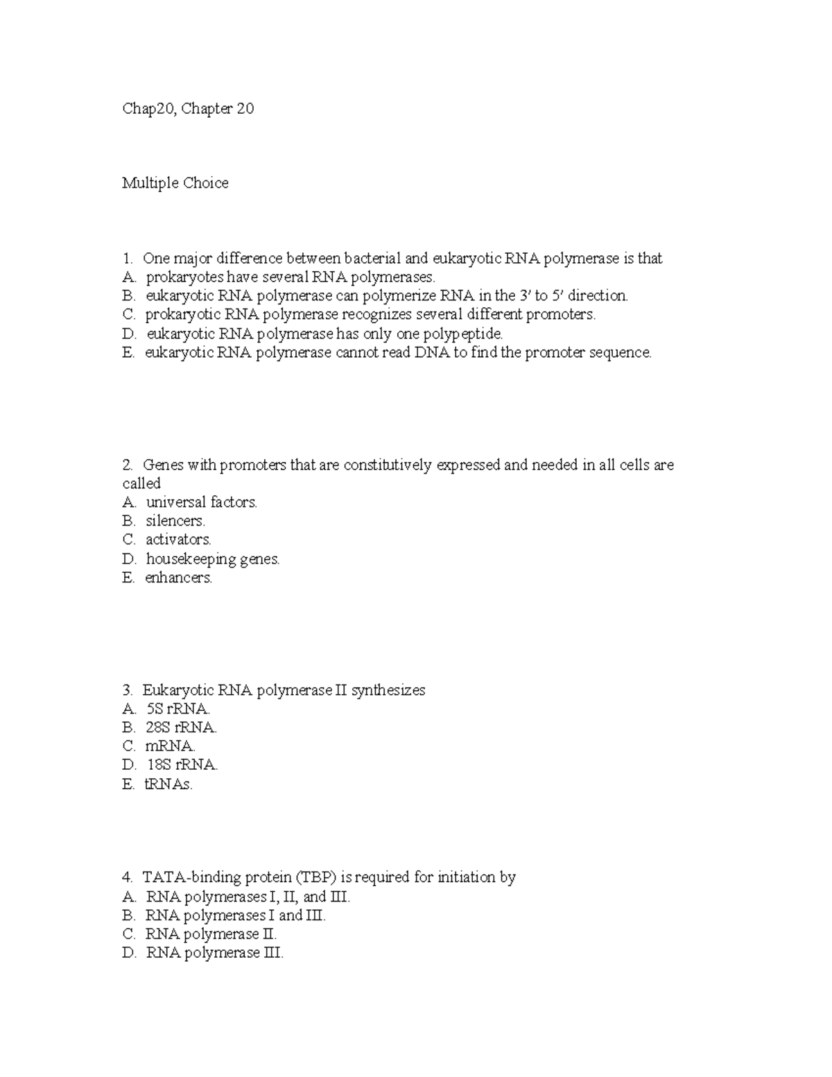 MCQs Chapter 20 - Study questions - Chap20, Chapter 20 Multiple Choice ...
