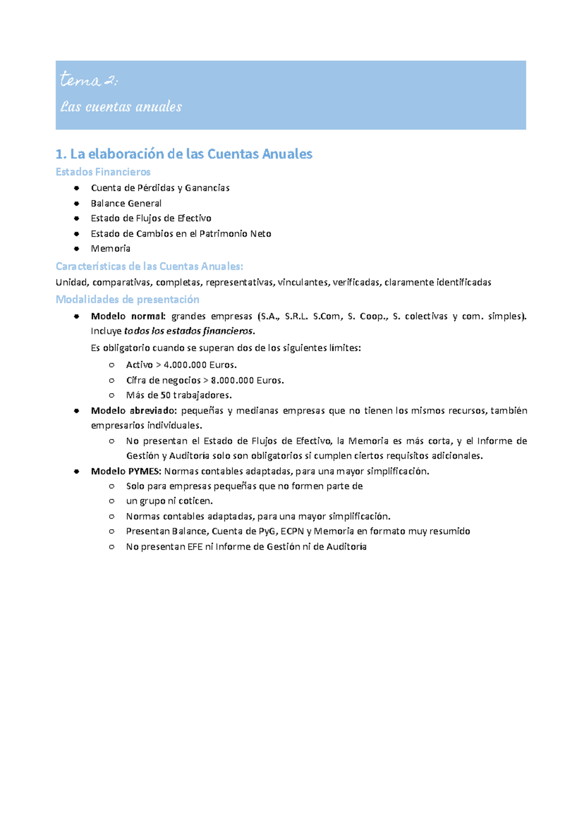 Análisis de Estados Financieros - Tema 2: Cuentas Anuales - Studocu