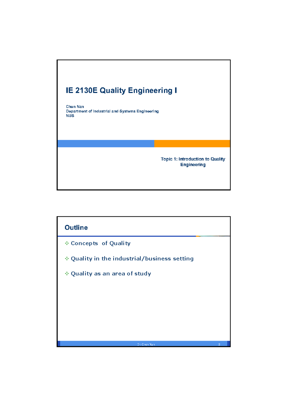 IE 2130E Quality Engineering I: Lecture Notes on Quality Concepts - Studocu
