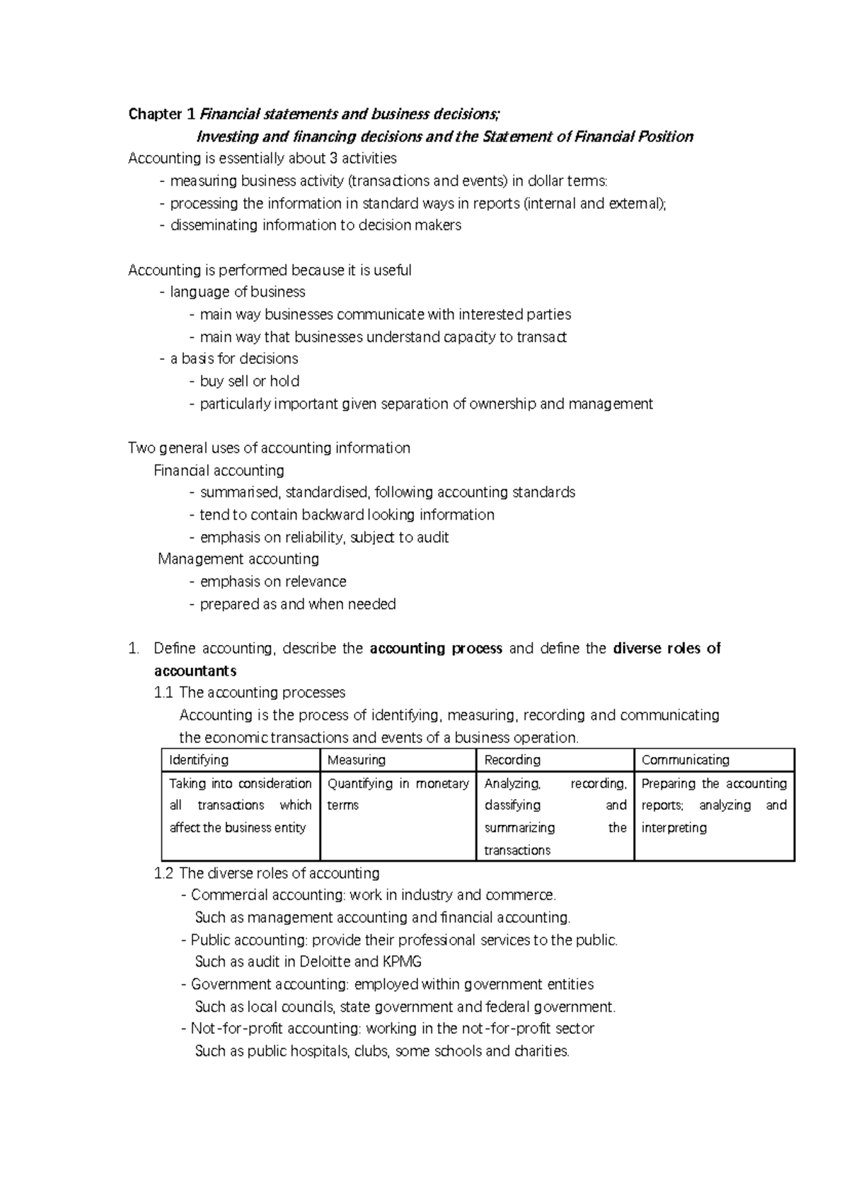 ACCT 90004 Notes - Summary Accounting For Decision Making - Chapter 1 ...