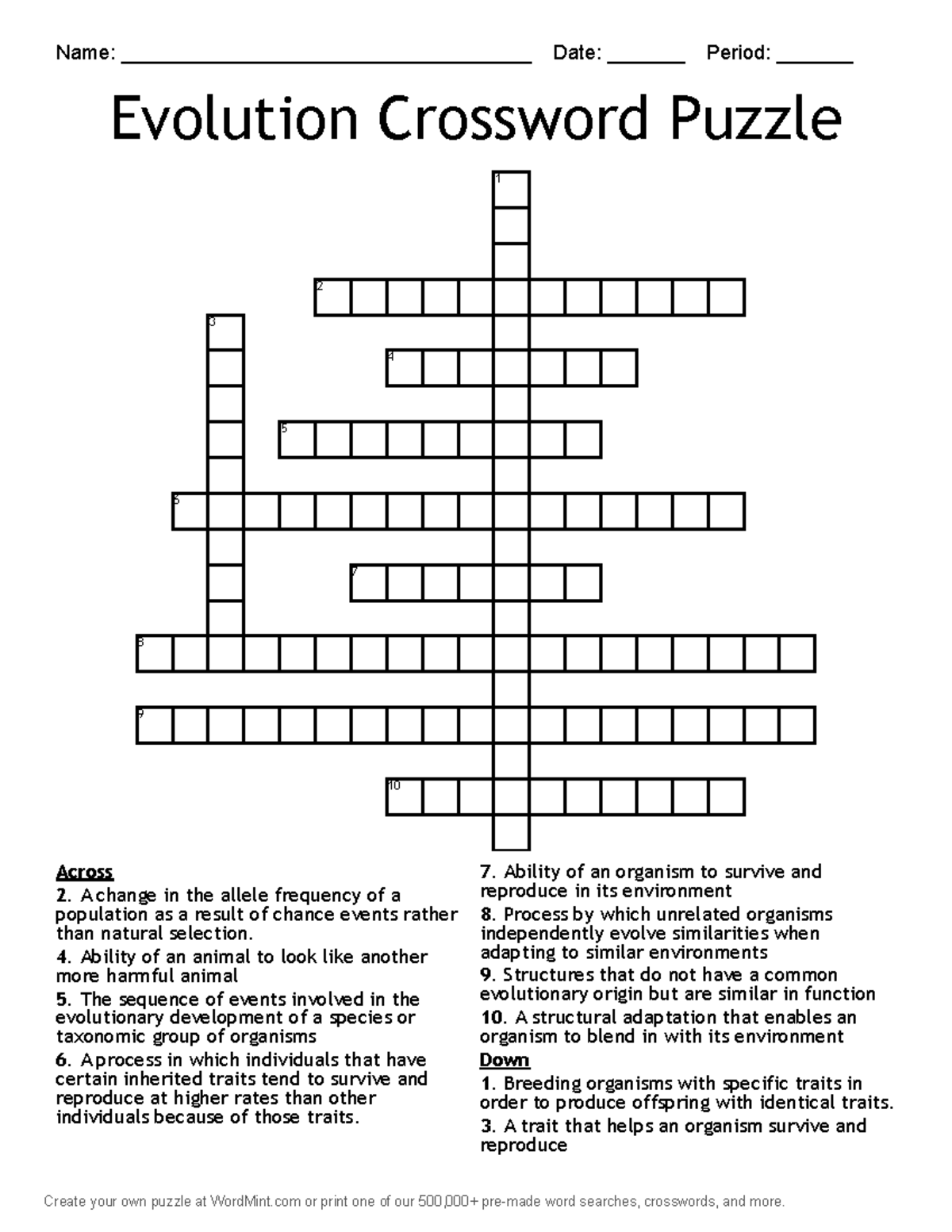 Evolution Crossword Puzzle 4907E - Review & Create Your Own - Studocu