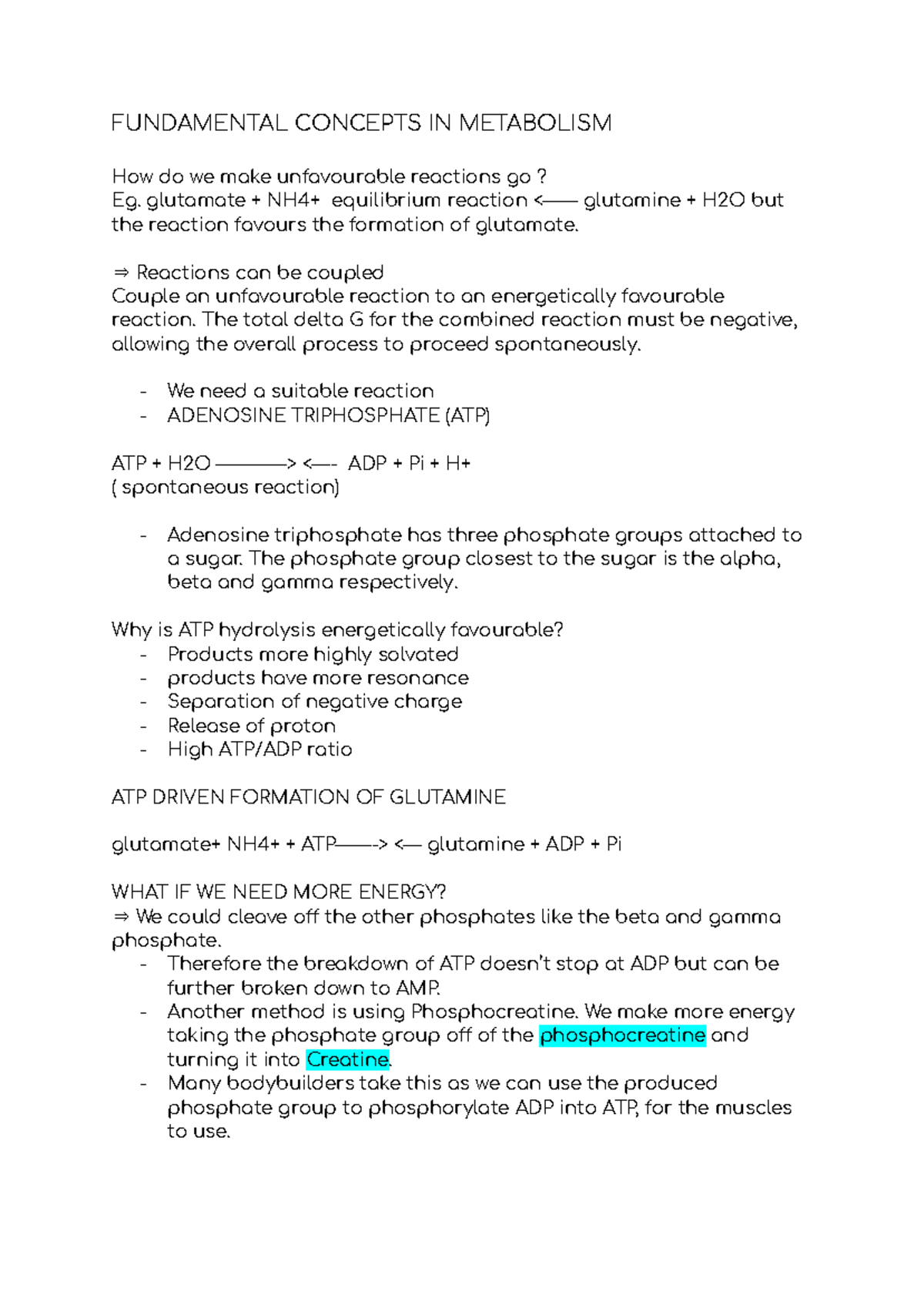 Biochem 101: Lecture Notes on Metabolism & Enzyme Regulation - Studocu