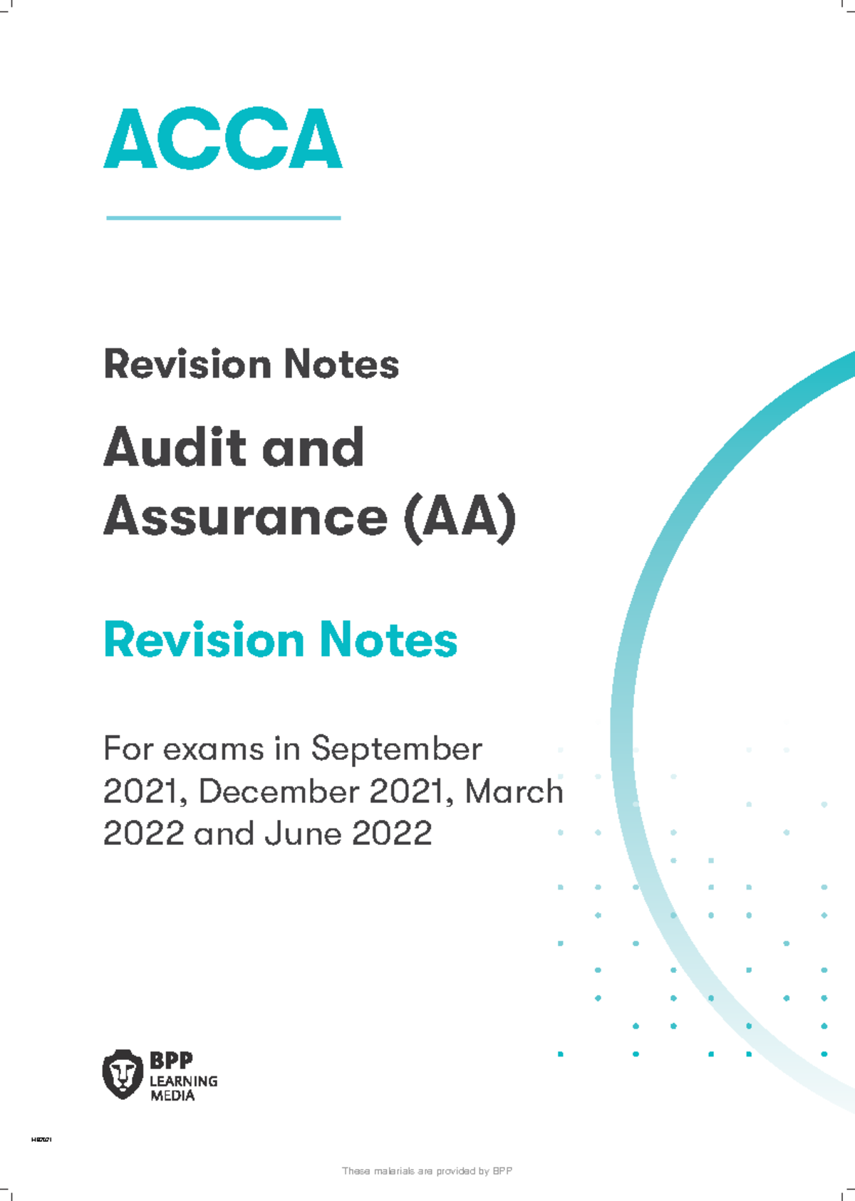 ACCA AA Revision Notes - ACCA Revision Notes Audit and Assurance (AA ...