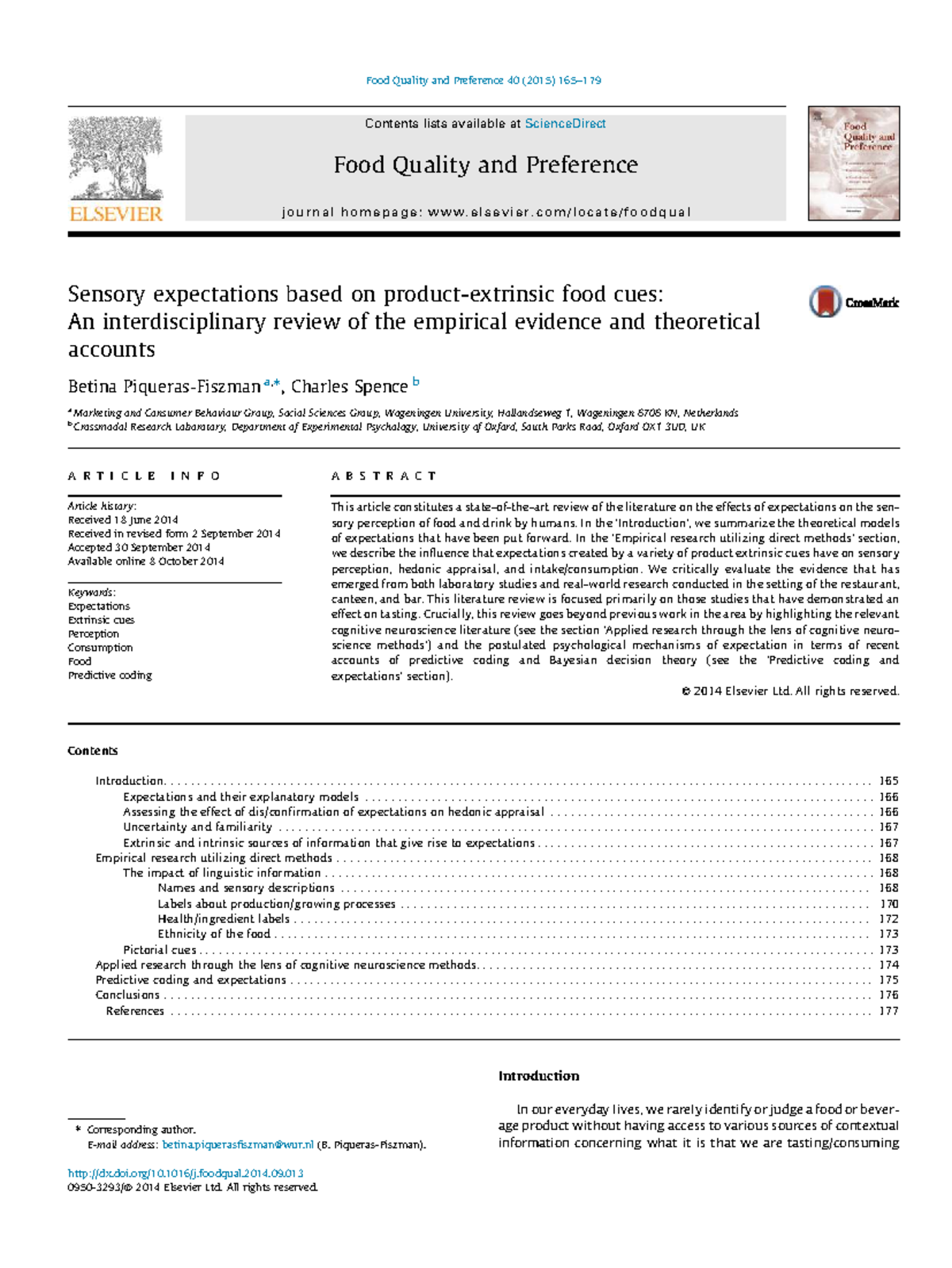 Sensory Expectations and Food Perception: An Interdisciplinary Review ...
