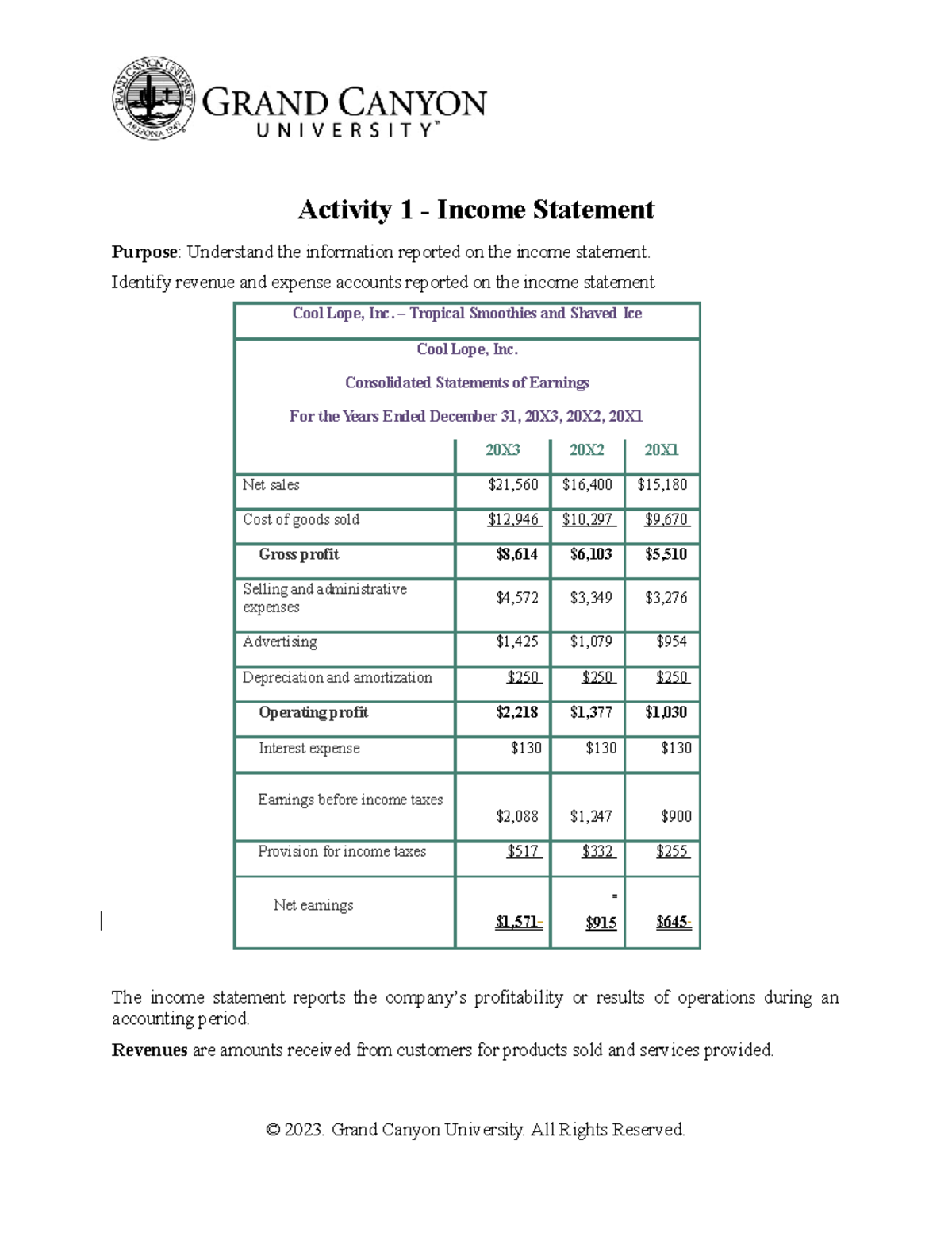 ACC 201 - Income Statement Analysis Assignment - Studocu