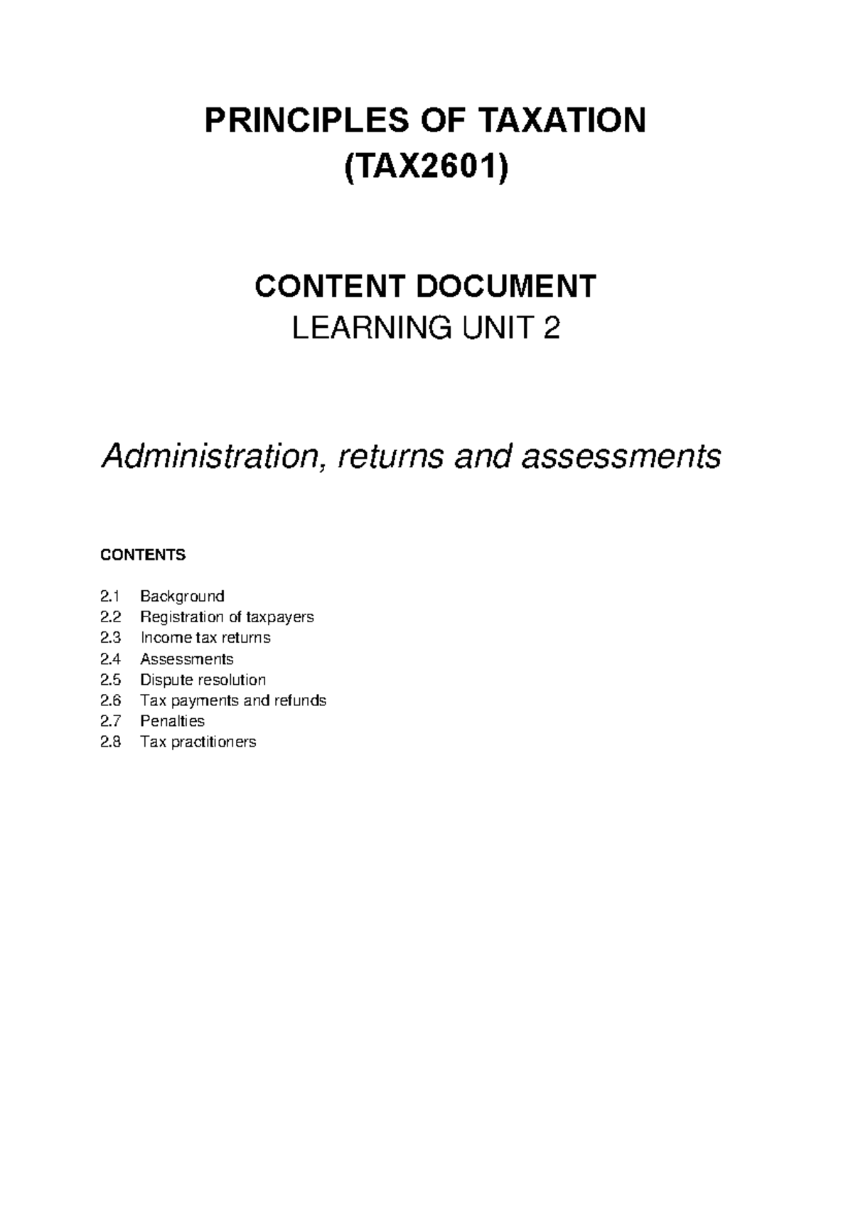 TAX2601: Practice Notes on Tax Administration, Returns & Assessments ...