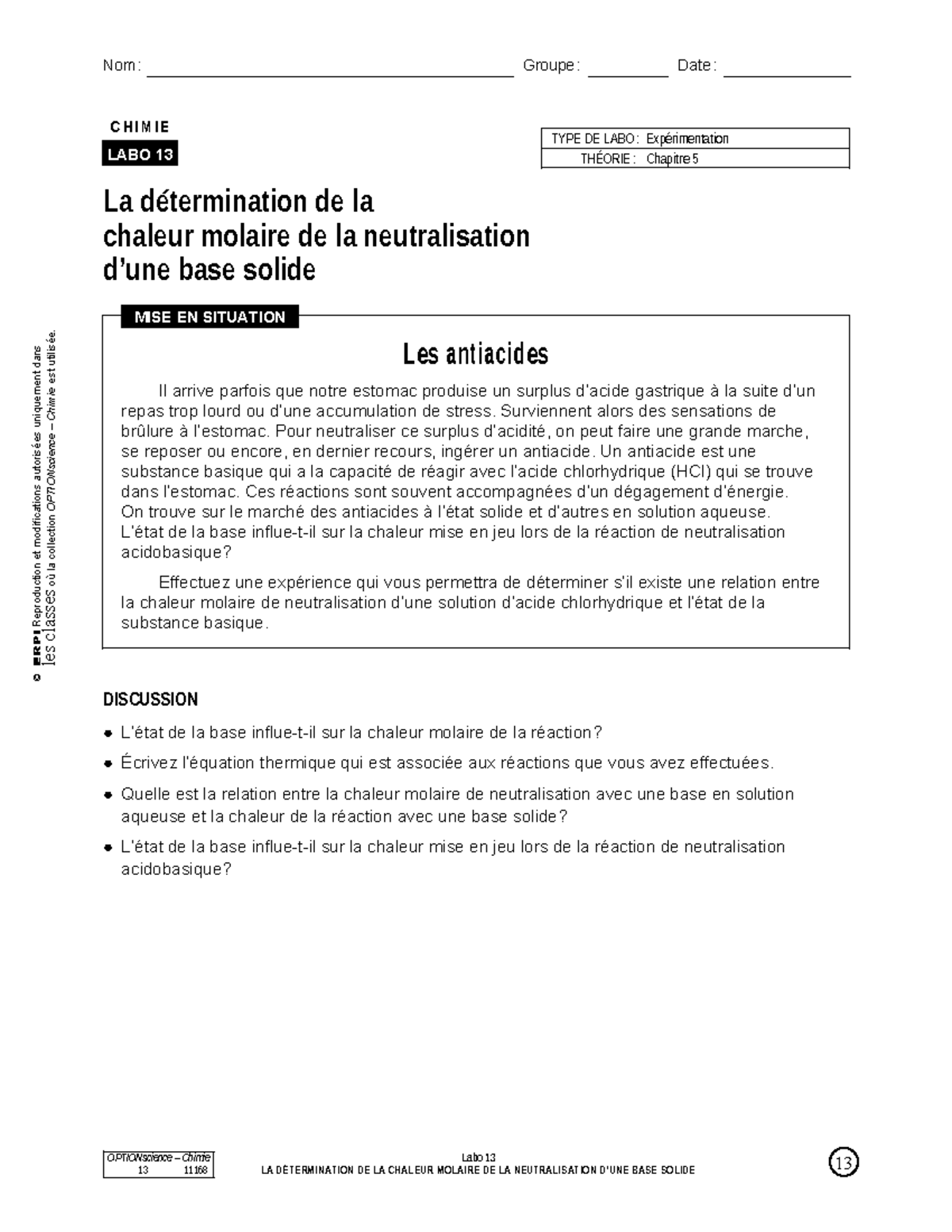Labo 13 : Détermination de la Chaleur Molaire de Neutralisation ...