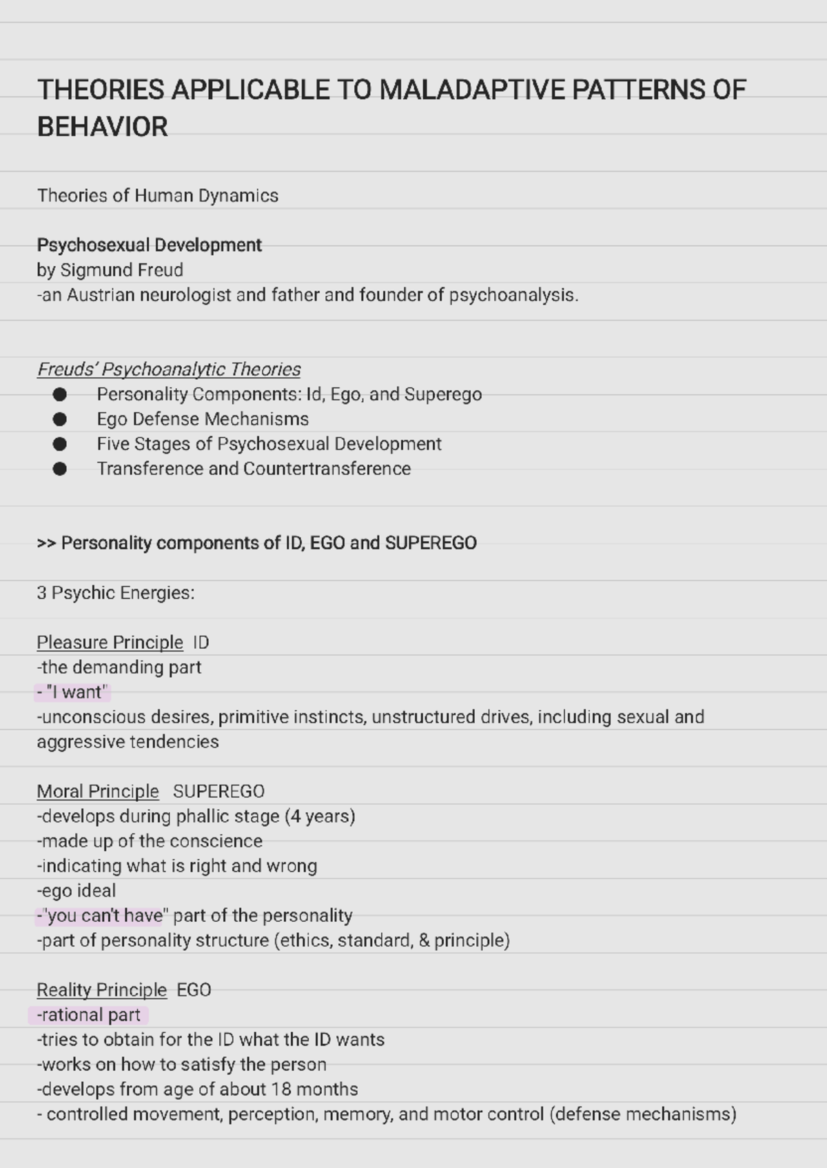 Maladaptive Patterns of Behavior - THEORIES APPLICABLE TO MALADAPTIVE ...