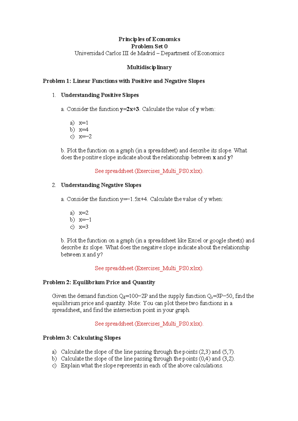 Principles of Economics Multidisciplinary Problem Set 0 - Studocu