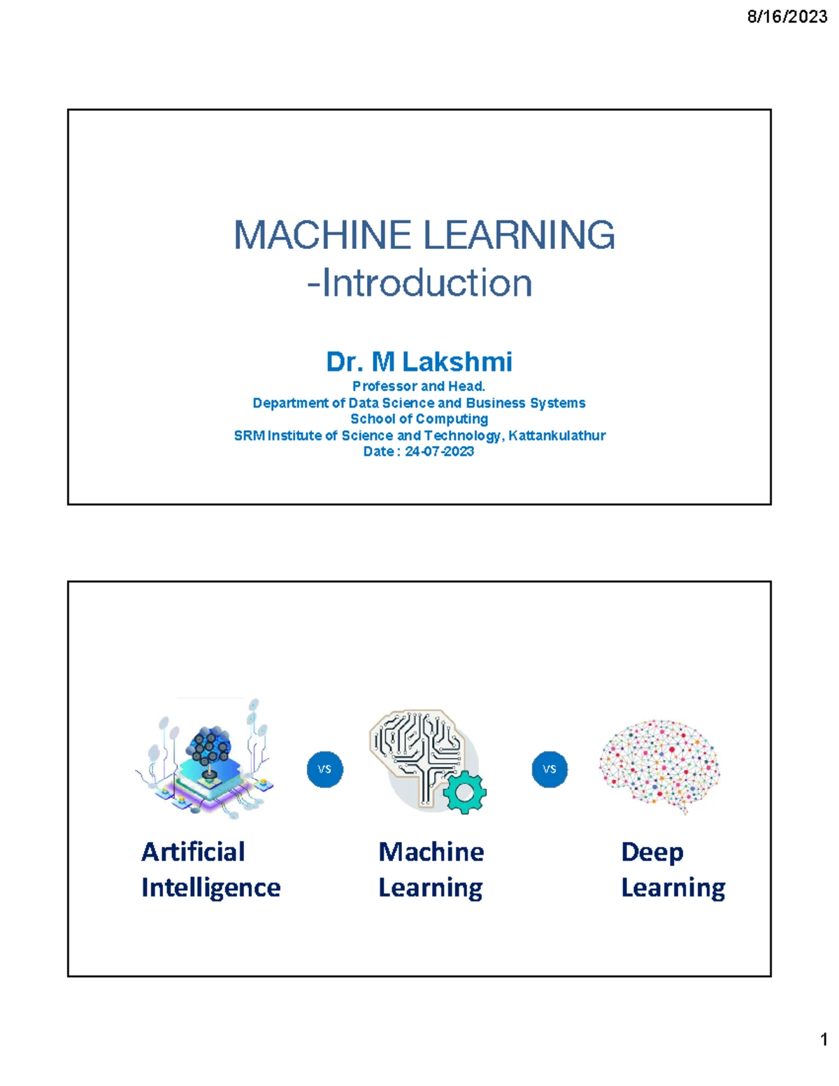 UCS20D07J Machine Learning UNIT 1 - Introductory Notes - Studocu