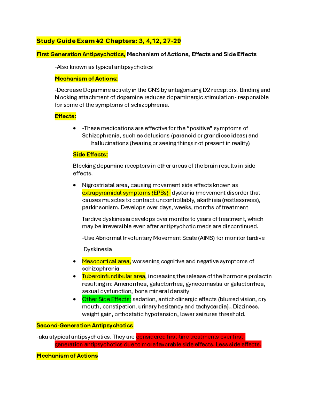 Mental Health Exam 2 Study Guide: Antipsychotics and Schizophrenia ...