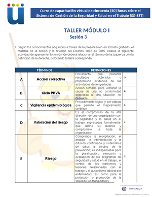 Taller seguridad 1 - DIPLOMADO DE SEGURIDAD Y SALUD EN EL TRABAJO ...