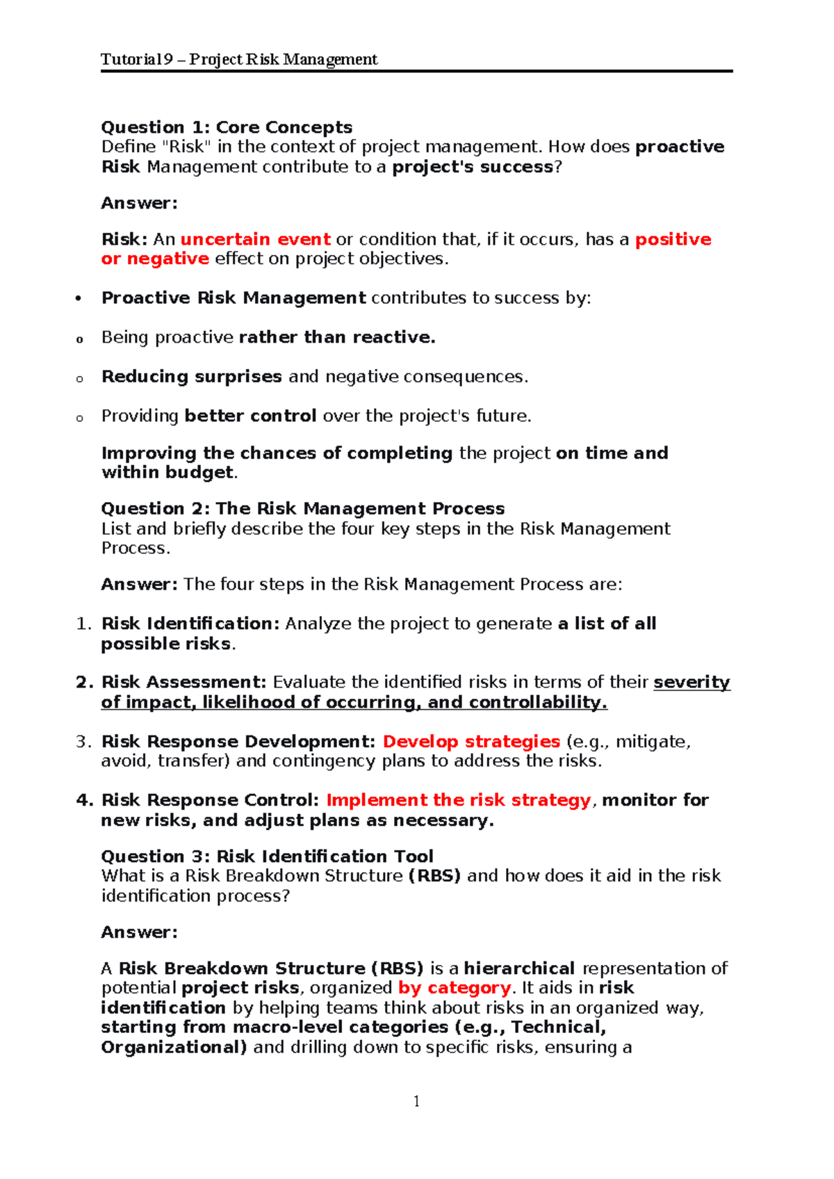 Tutorial 9 - Project Risk Management: Key Concepts & Case Studies - Studocu