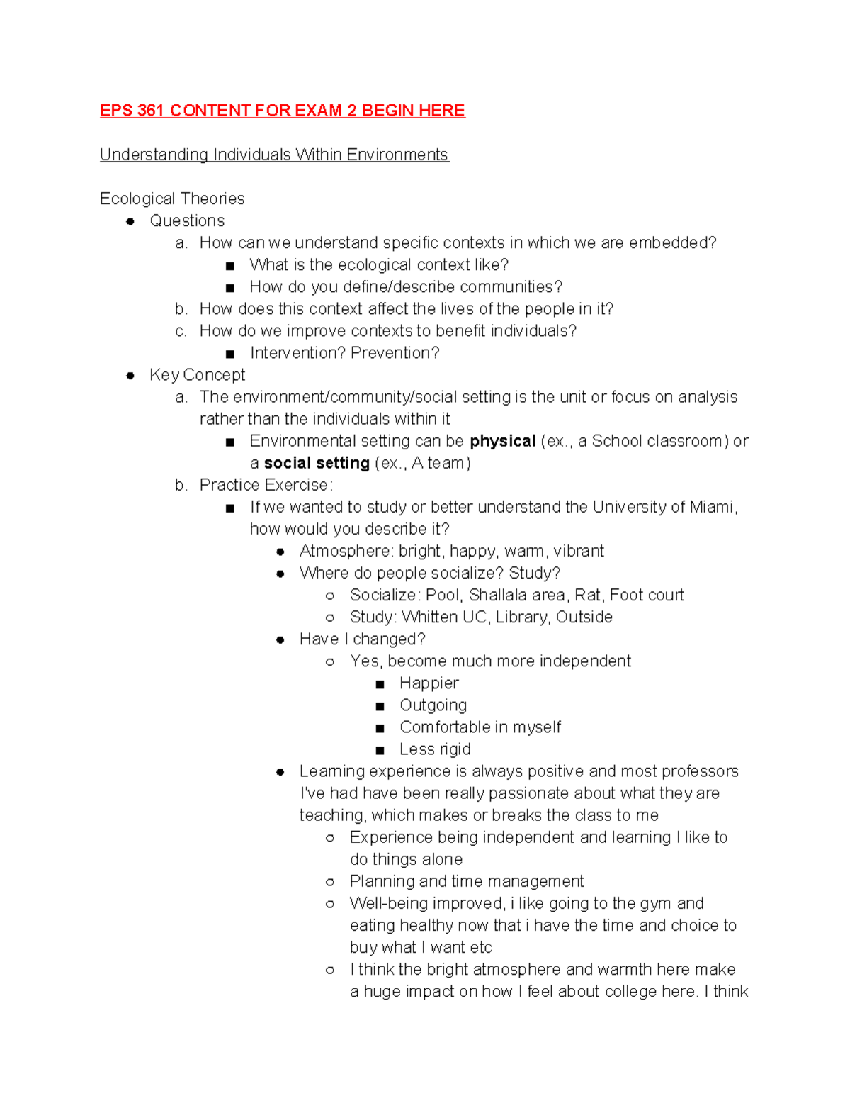 EPS 361 Exam 2 Study Guide: Understanding Community Contexts and ...