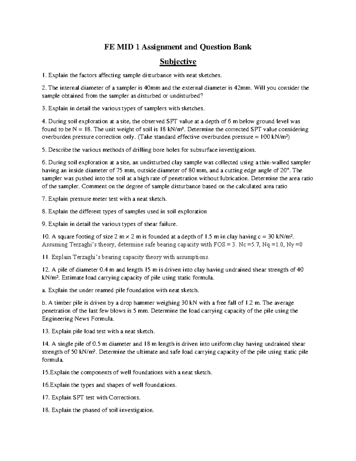 FE MID 1 Assignment: Factors Affecting Sample Disturbance & SPT Tests ...